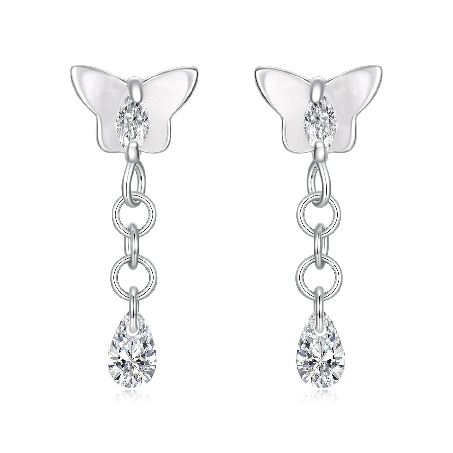 925 Sterling Silver & Brass Earrings with White Gold Plating, 2.0x0.8cm for Women