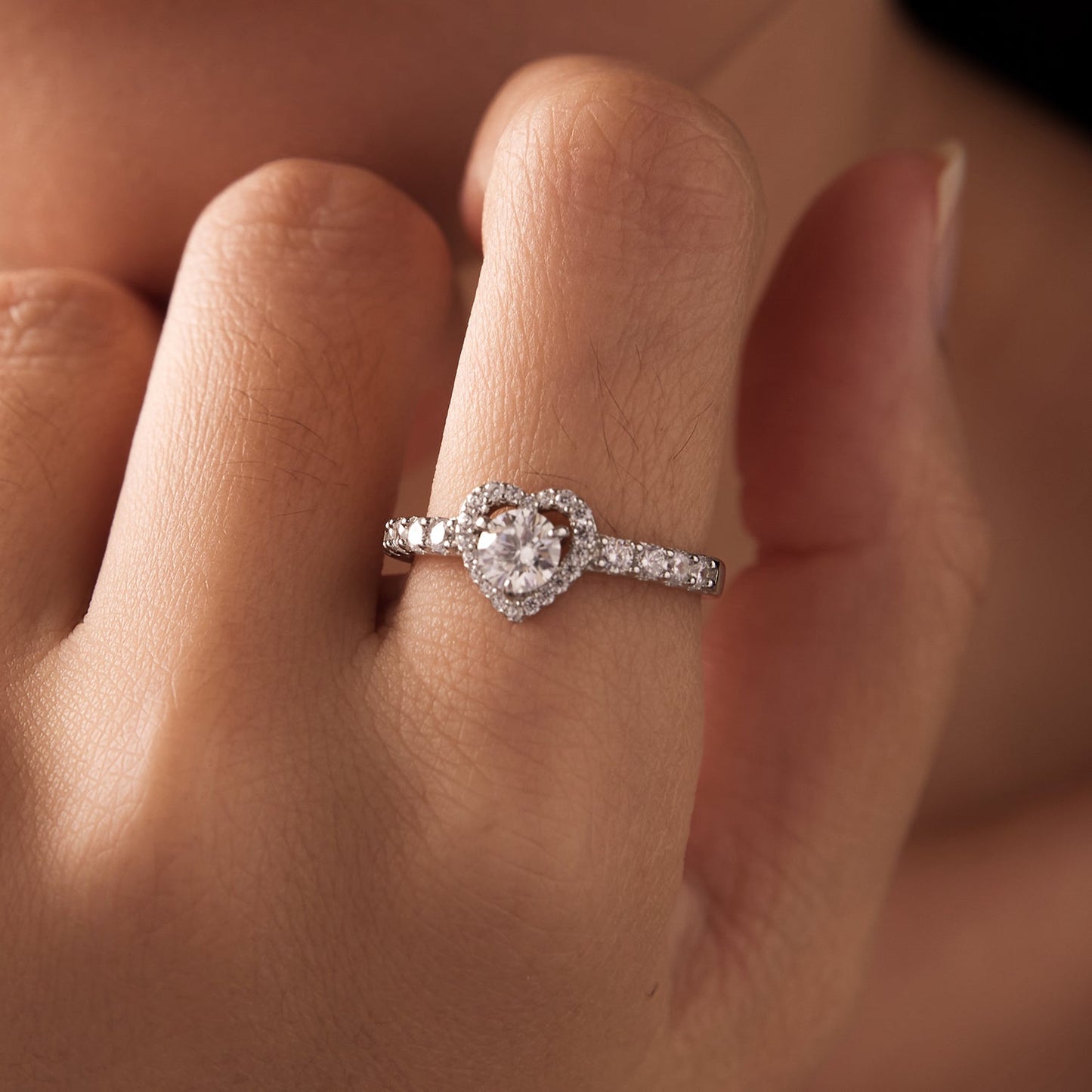 925 Sterling Silver Moissanite 0.5ct Heart Ring for Women Size 6