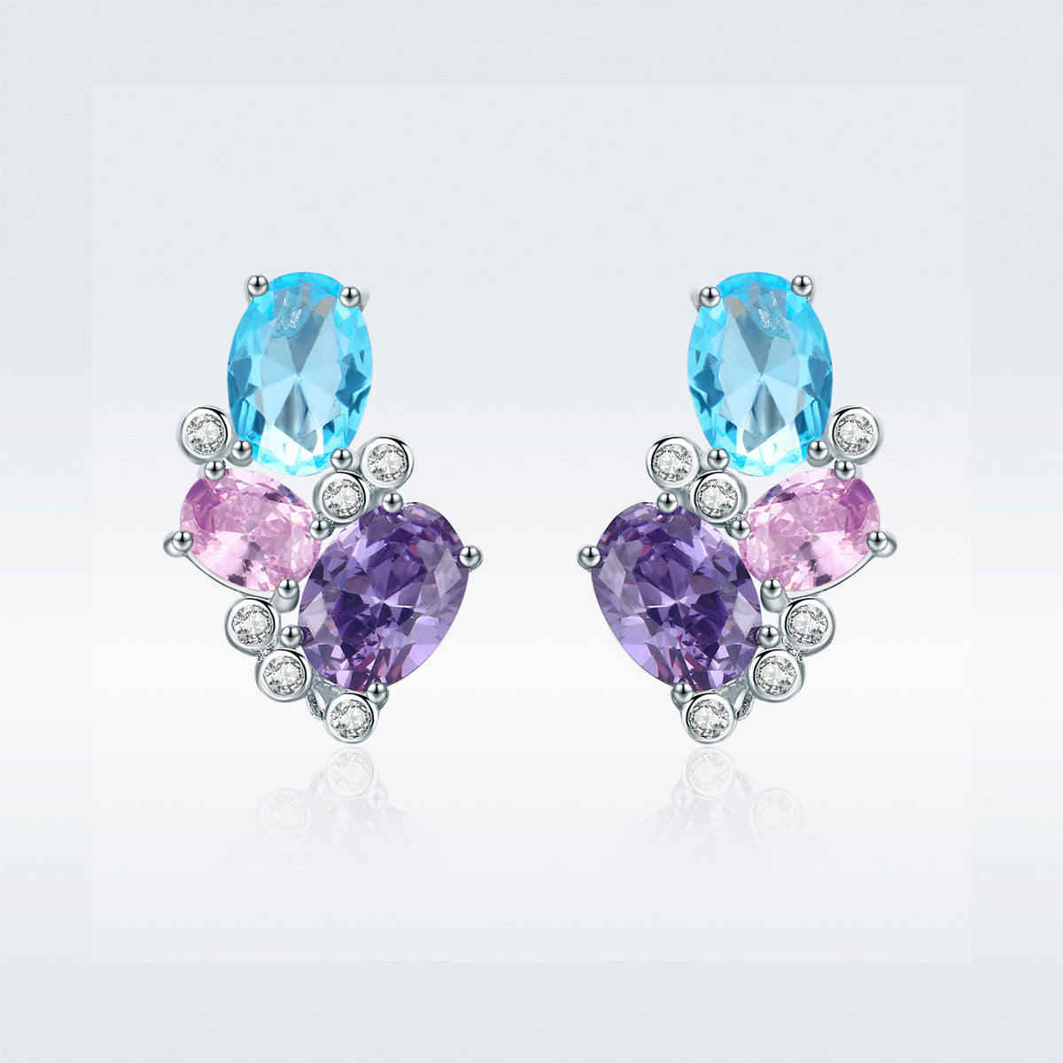 925 Sterling Silver Earrings with Transparent Glass, 1.6*1.1cm for Women