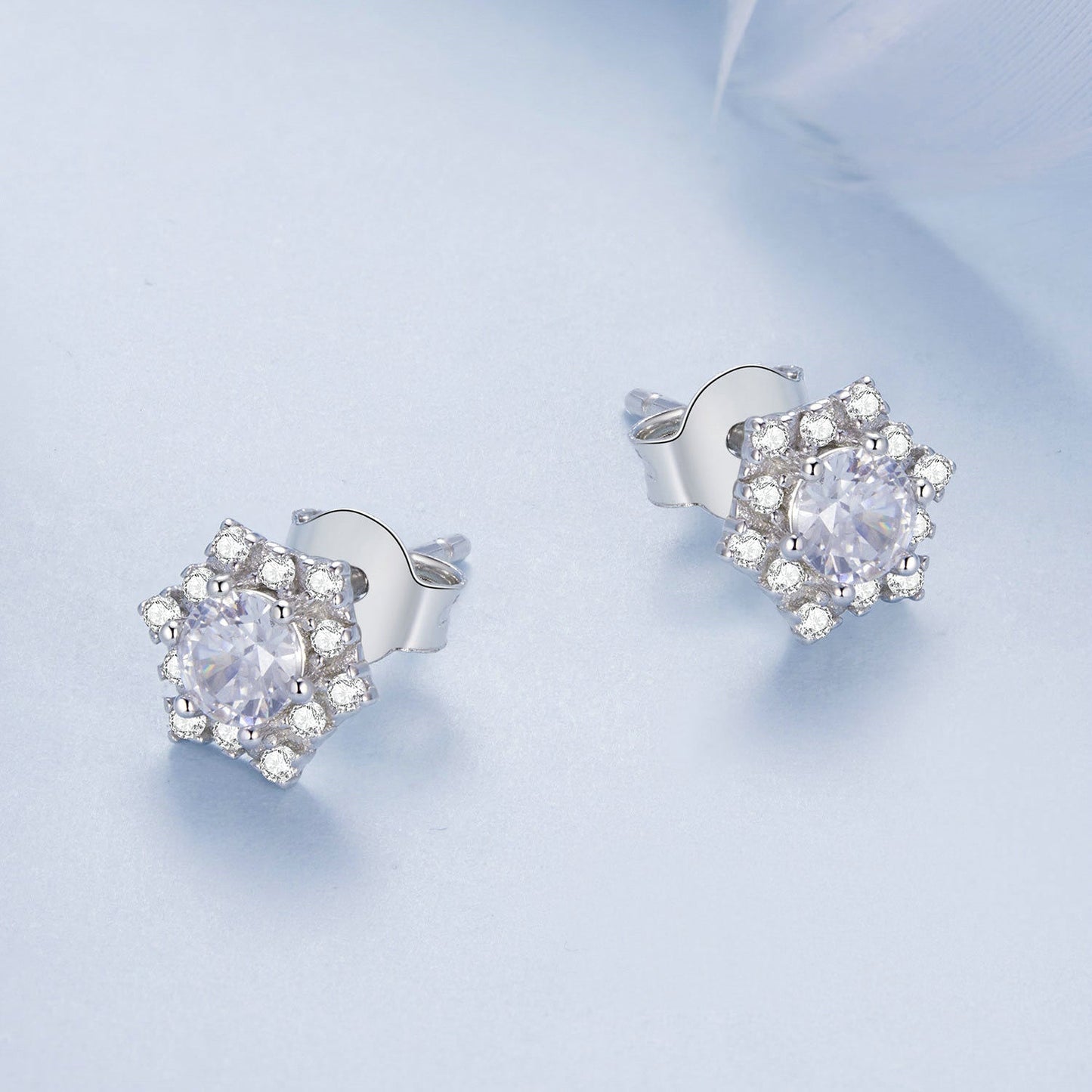 925 Sterling Silver Pavé Setting CZ Platinum Plated Earrings