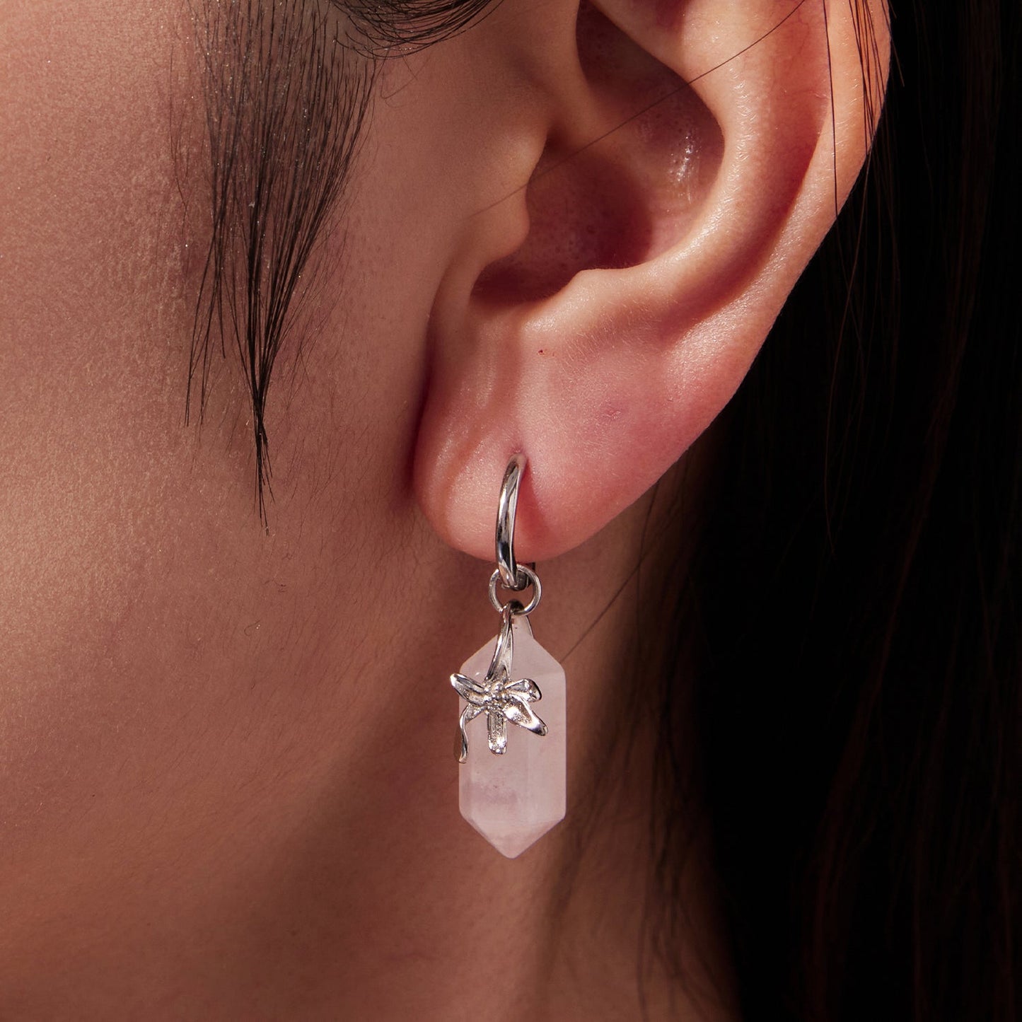 925 Sterling Silver Earrings with Natural Crystal and White Gold Plating