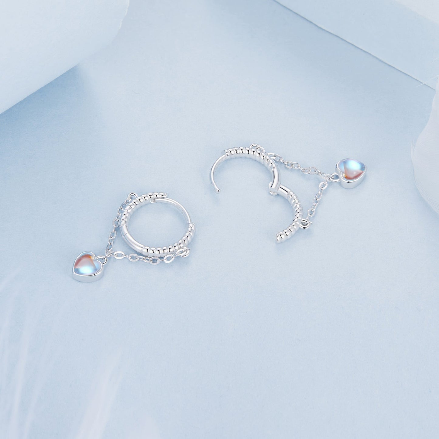 925 Sterling Silver White Gold Plated Moonstone Earrings 23x5mm for Women