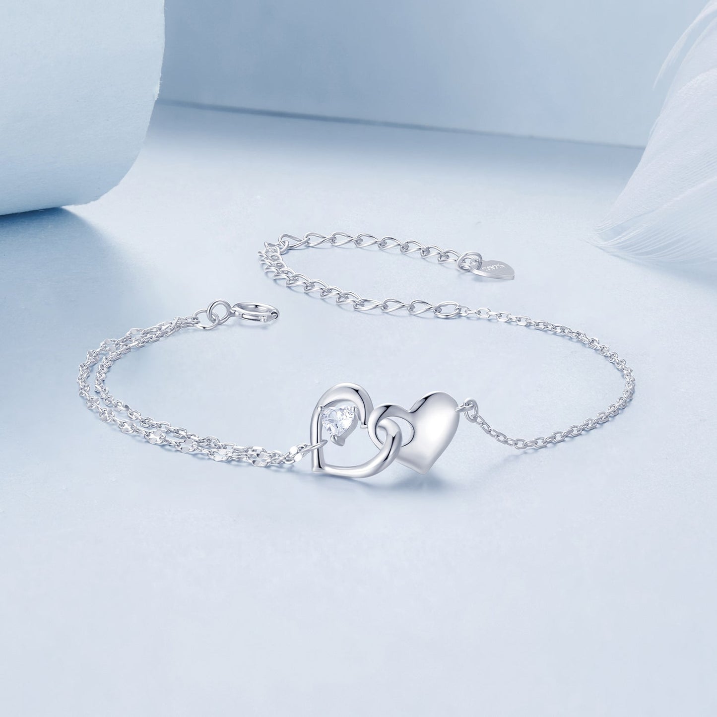 925 Sterling Silver Bracelet with Pave Setting CZ and White Gold Plating
