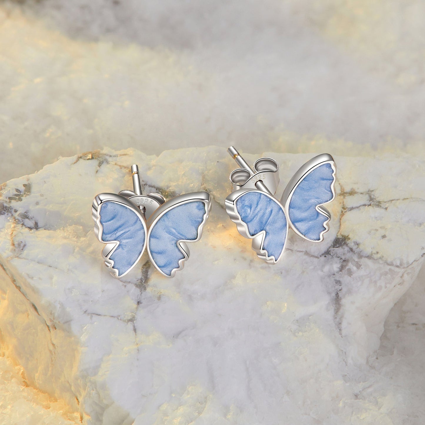 925 Sterling Silver Enamel White Gold Plated Earrings for Women - 1.0x1.2cm