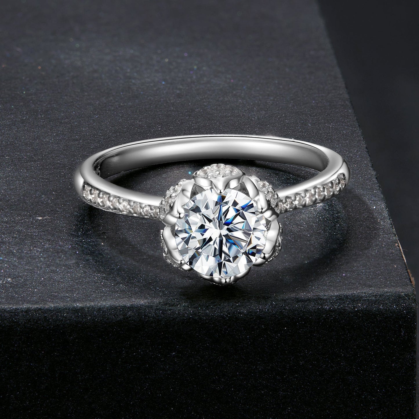 925 Sterling Silver Moissanite Ring 1ct Size 6 White Gold Plated for Women