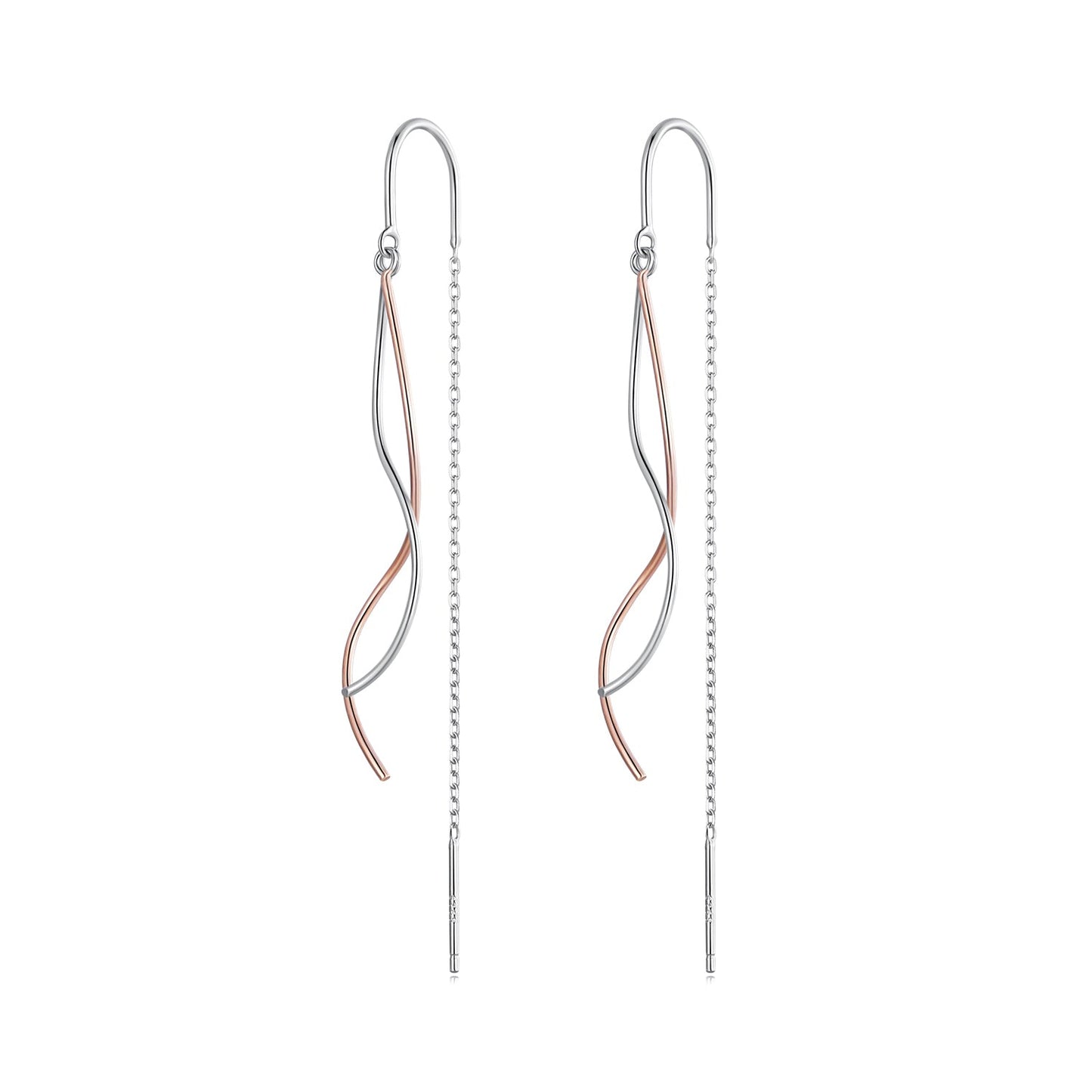 925 Sterling Silver Earrings 56*10mm Plated Platinum Rose Gold for Women