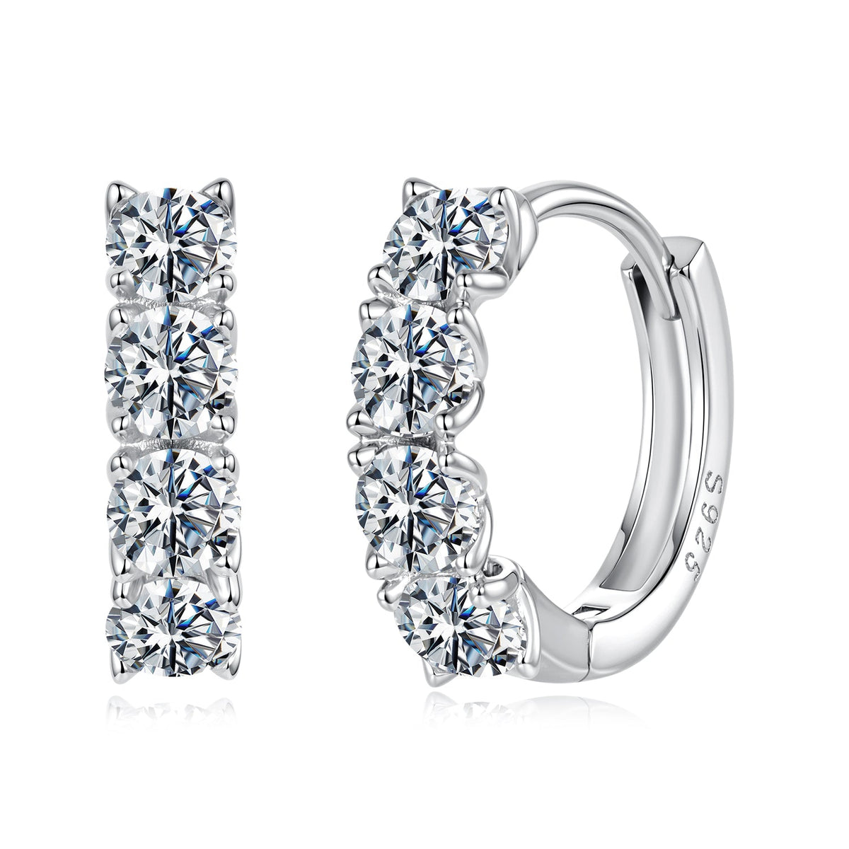 925 Sterling Silver White Gold Plated 0.10 Ct Moissanite CZ 1.1 cm Hoop Earrings for Women