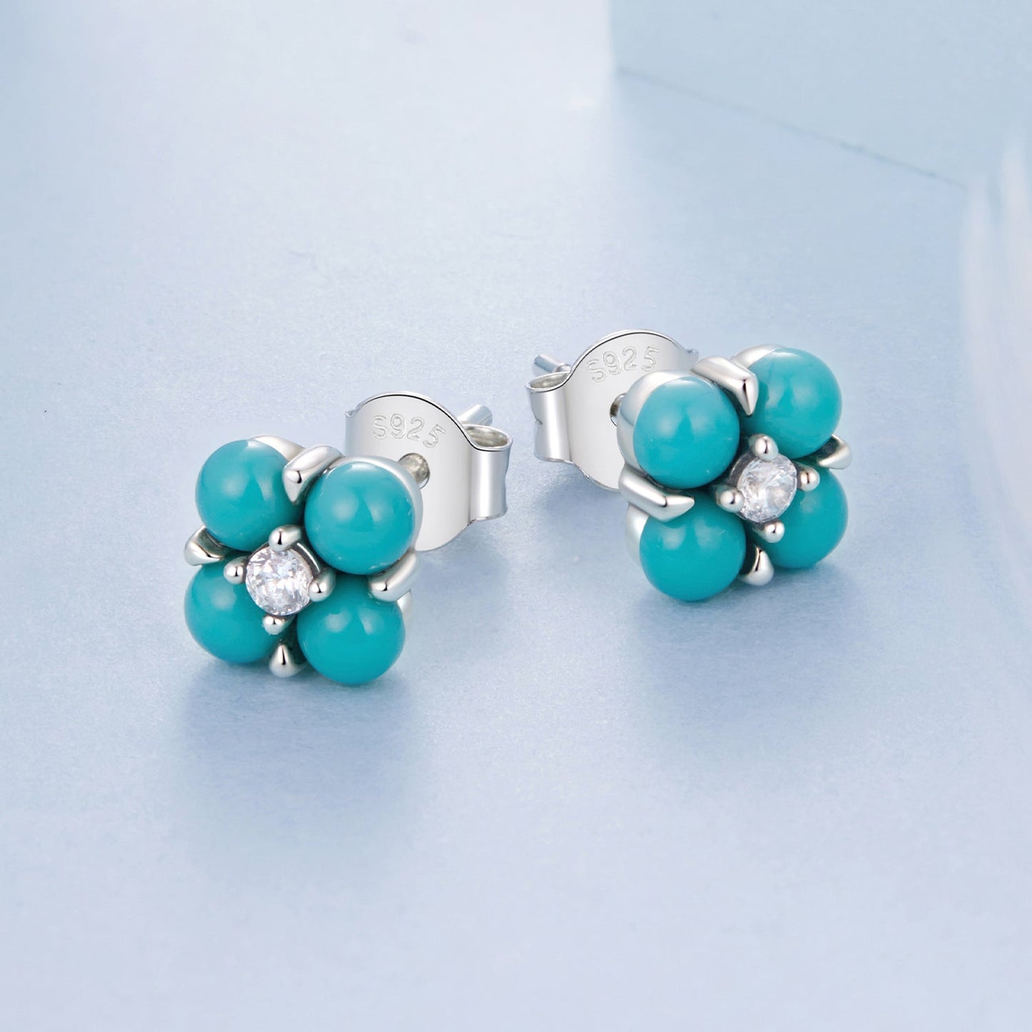 925 Sterling Silver Earrings with Synthetic Turquoise and CZ in Oxidized Finish