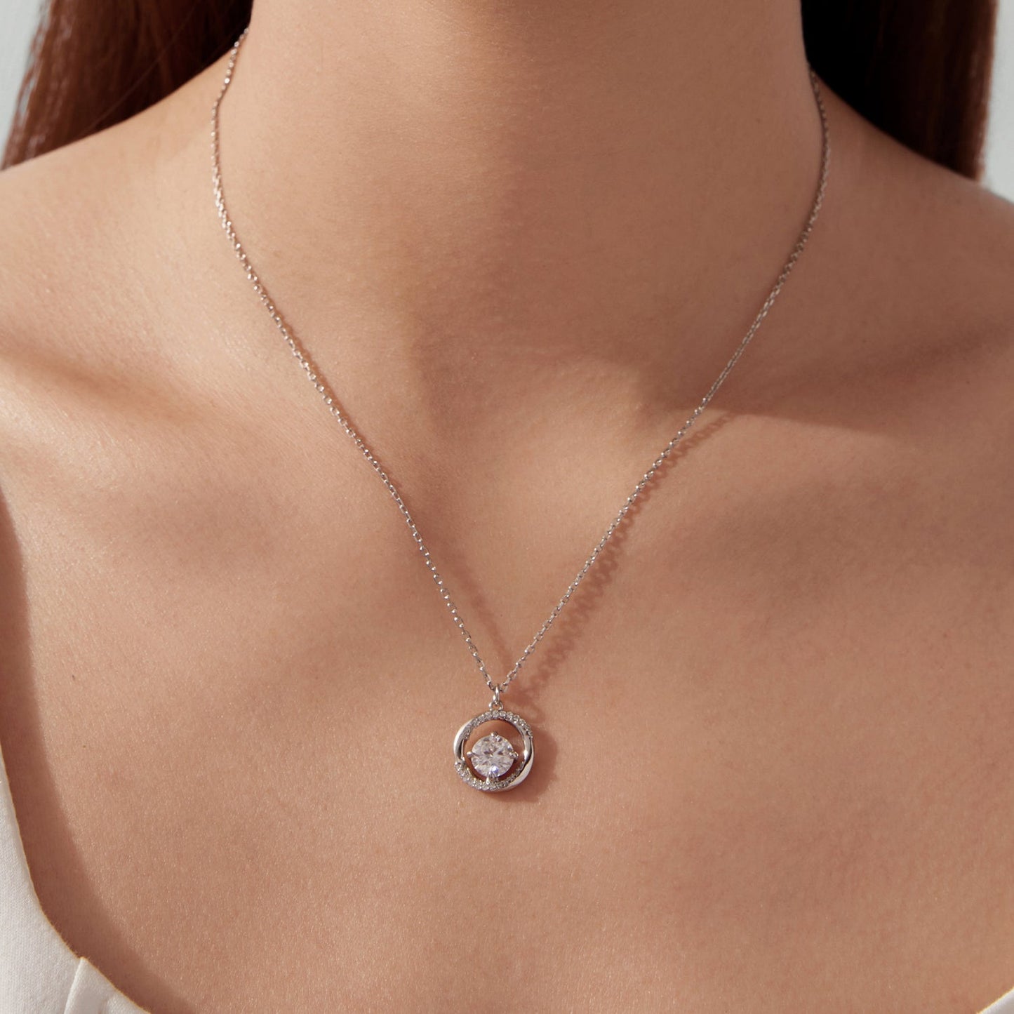 925 Sterling Silver Moissanite Necklace 40+5cm with CZ for Women