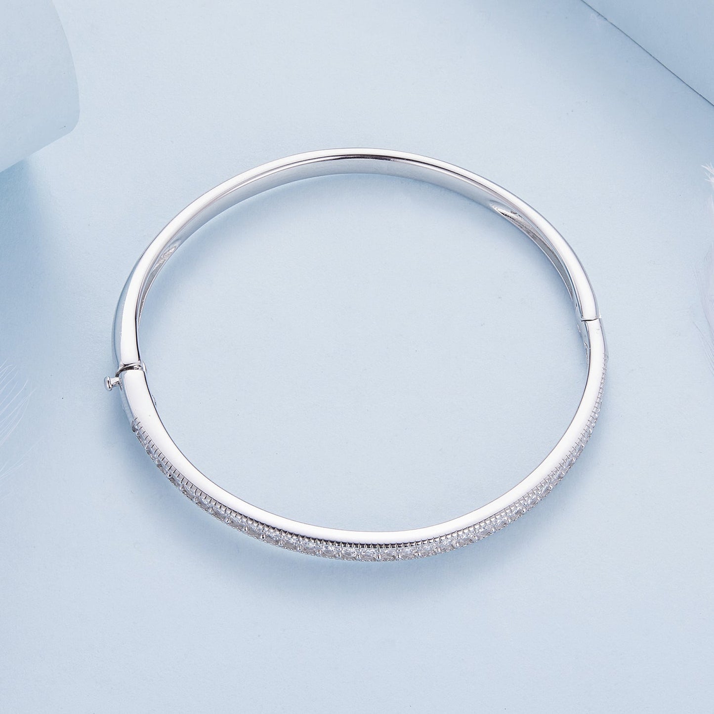 925 Silver & Platinum Pavé Setting CZ Bracelets, Size 17.0 mm for Women