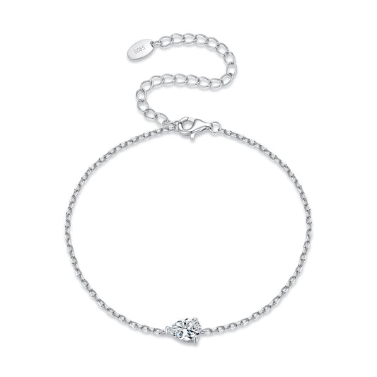 925 Sterling Silver White Gold Plated 0.8ct Moissanite Water Drop 16+5cm Bracelet for Women
