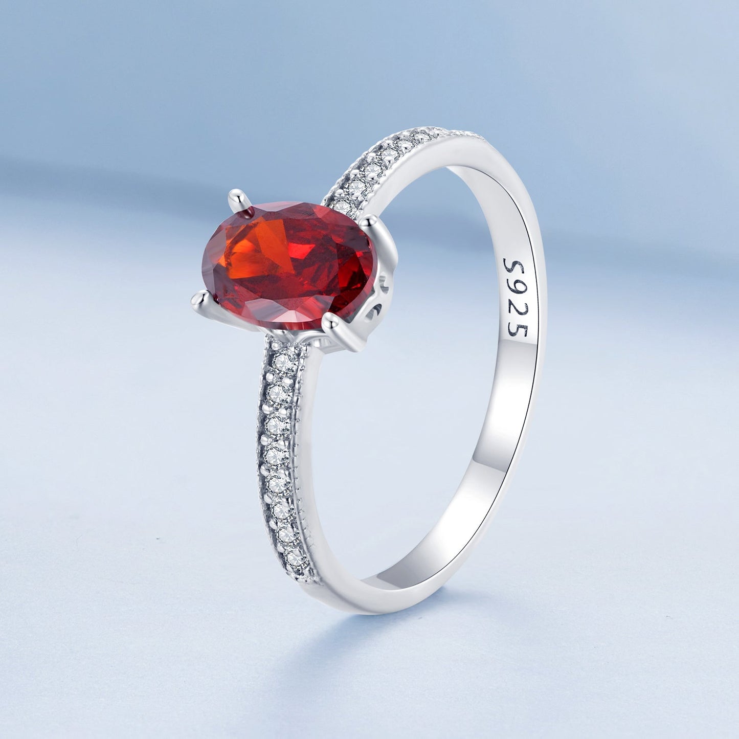 925 Sterling Silver Pavé Setting CZ Synthetic Garnet Ring for Women