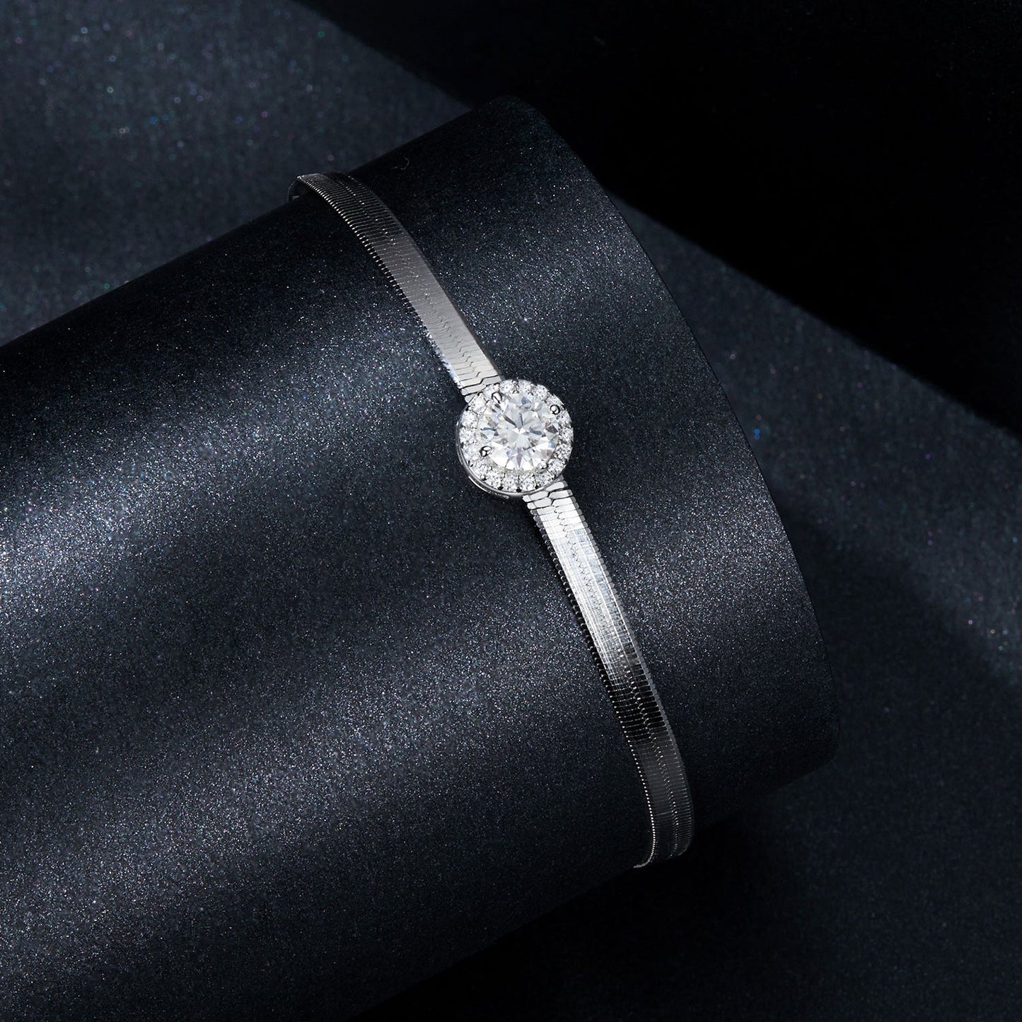 925 Sterling Silver 5.0mm Moissanite Bracelet with White Gold Plating for Women