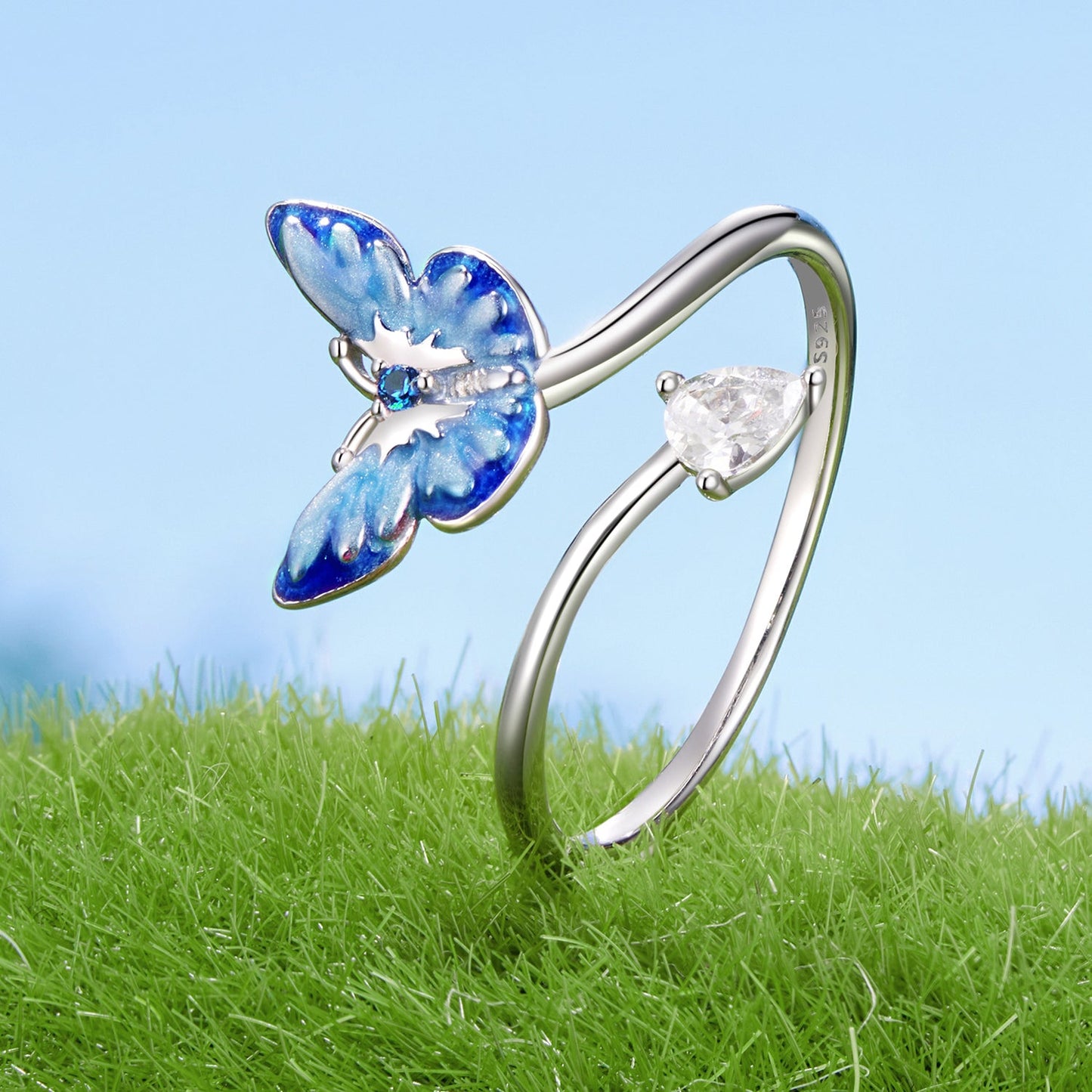 925 Sterling Silver Enamel White Gold Plated Pendant 0.8*1.2cm for Rings