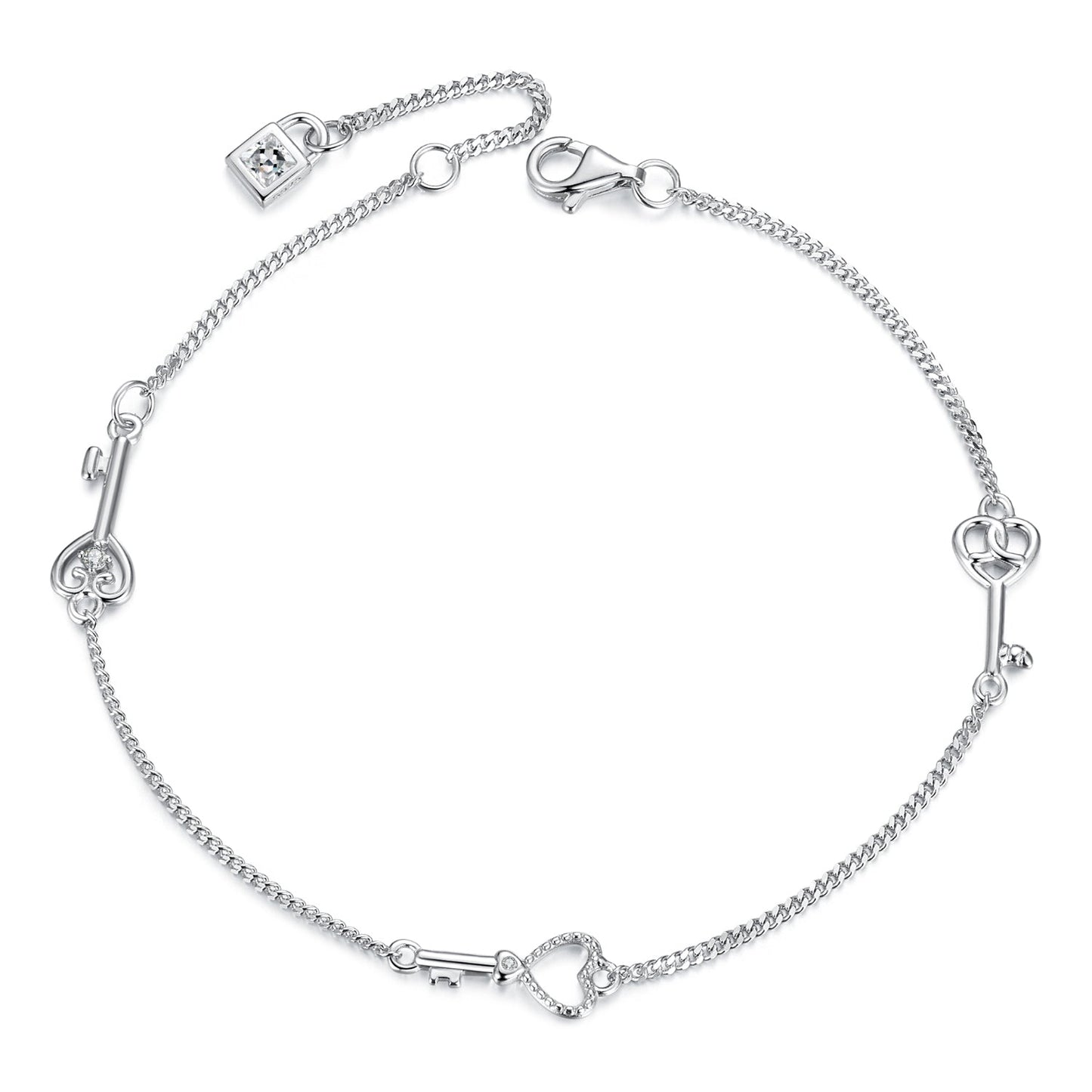 925 Sterling Silver White Gold Plated 21cm Pavé CZ Bracelet for Women