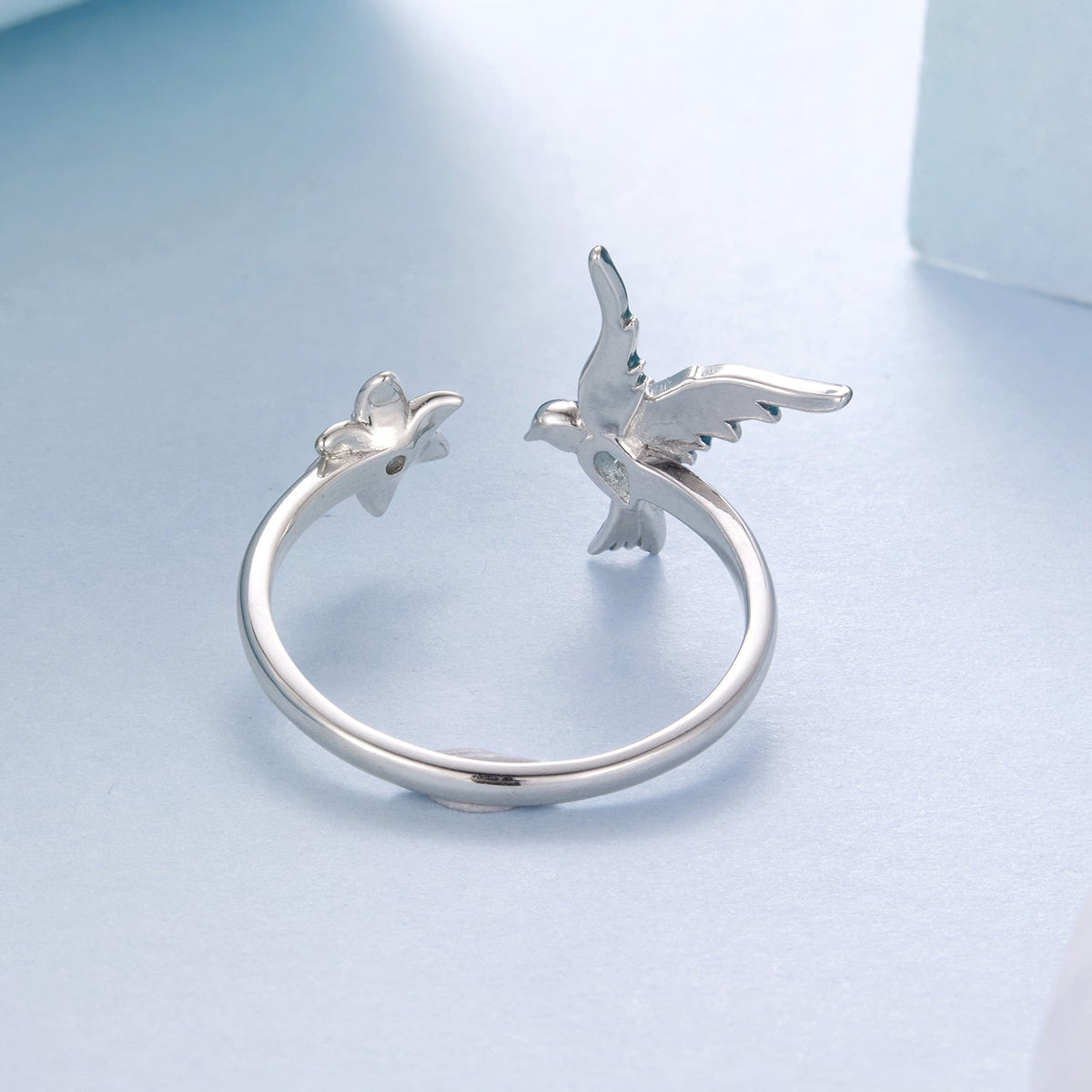 925 Sterling Silver White Gold Plated Enamel Transparent Glass Bird Ring for Women