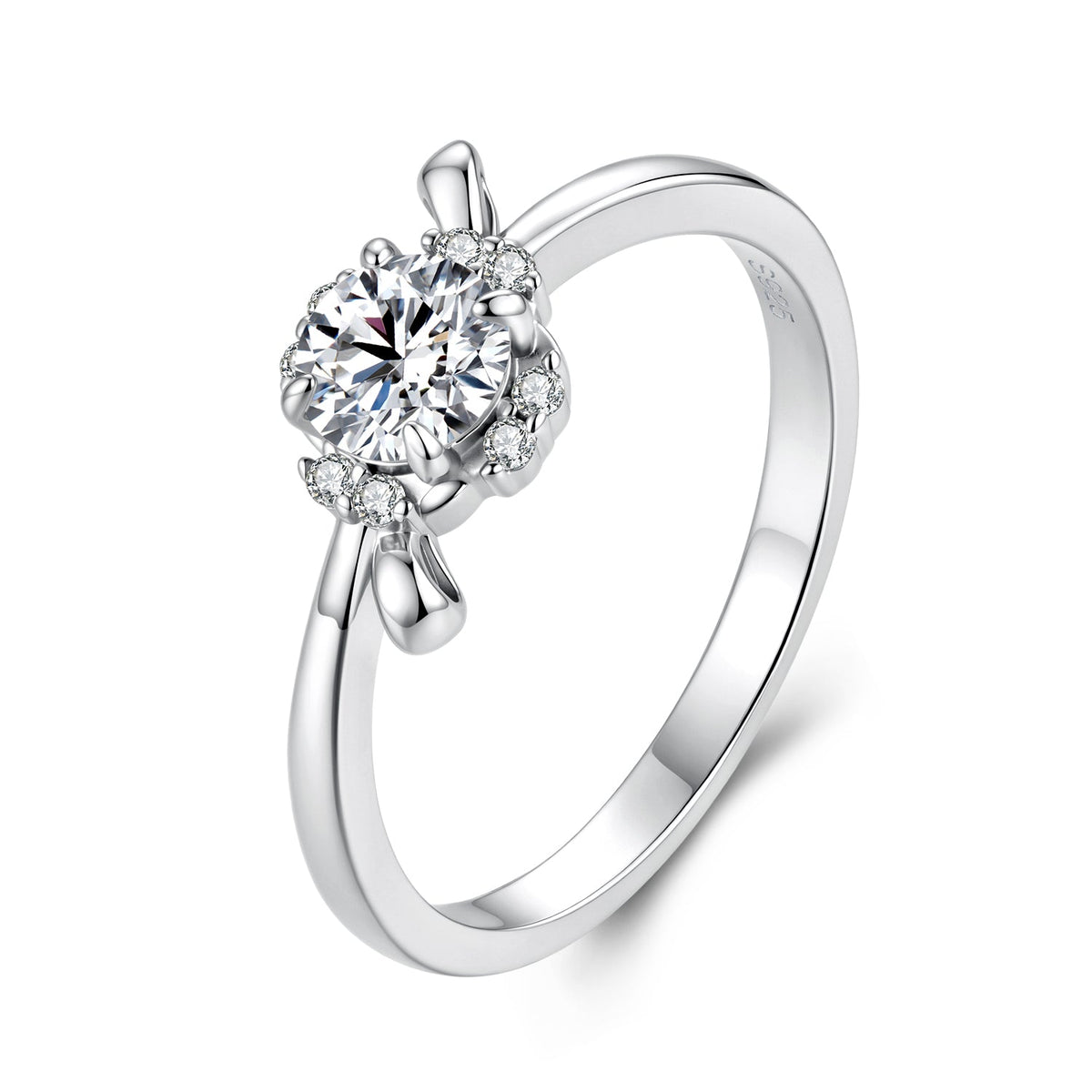 925 Sterling Silver White Gold Plated 0.5ct Moissanite Pavé CZ Size 6 Ring for Women