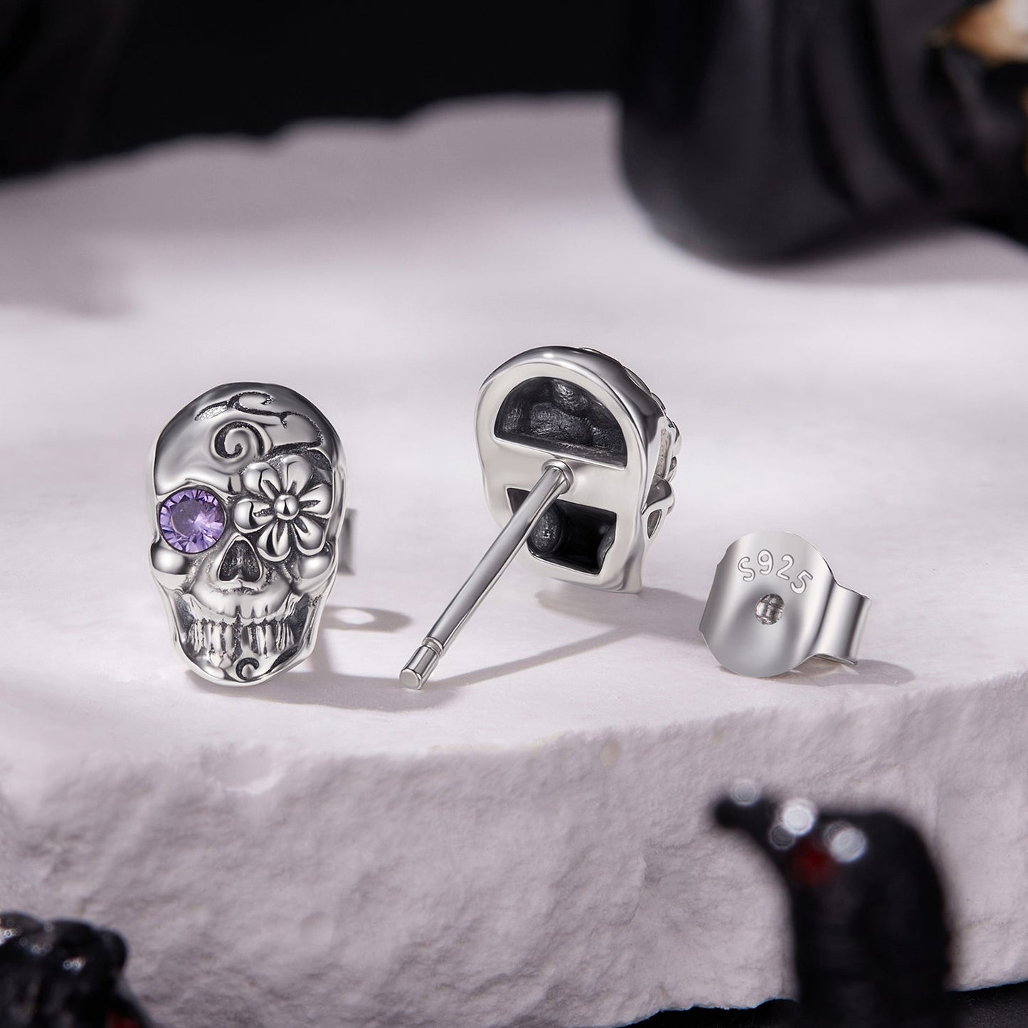 925 Sterling Silver Earrings with Oxidized Finish and CZ Stones