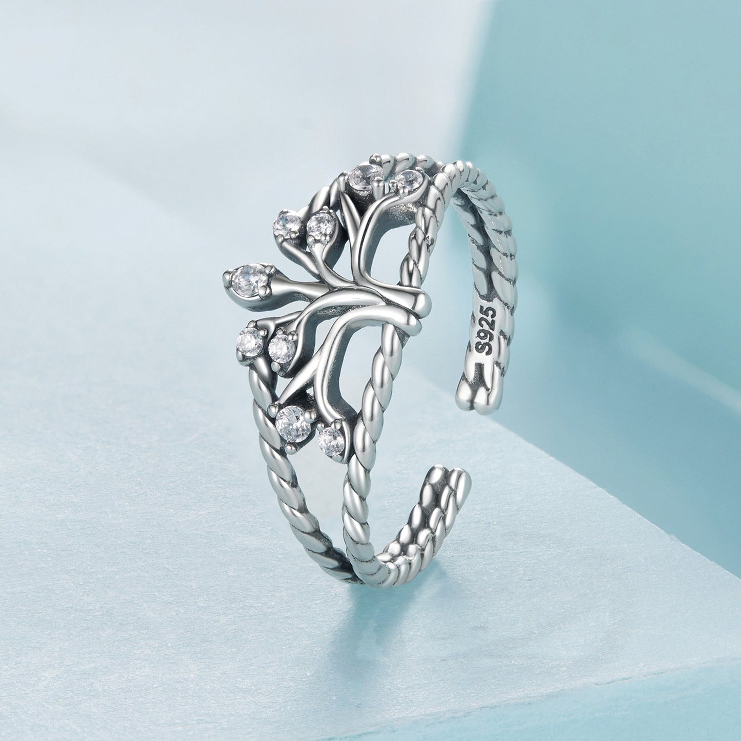 925 Sterling Silver Oxidized Pavé CZ Ring for Women