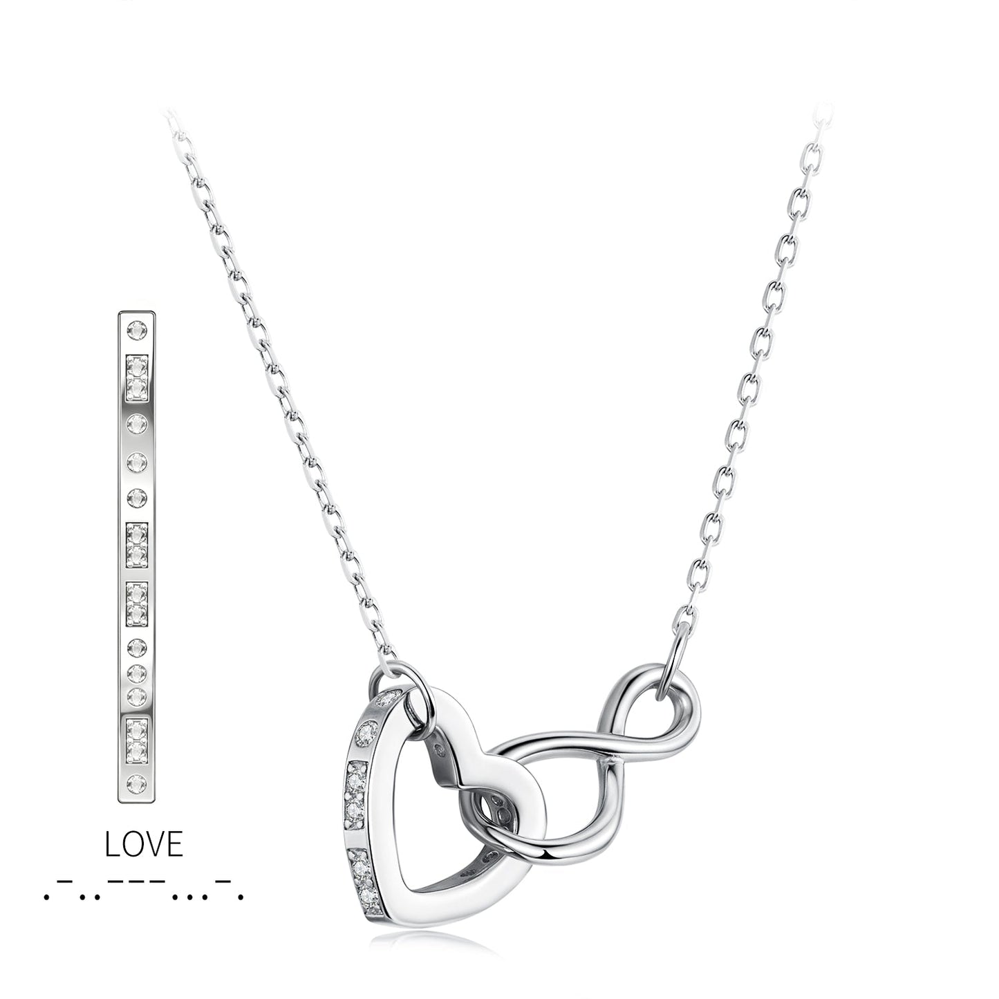 925 Sterling Silver Necklace with Pavé Setting CZ, 40+5cm, Plated White Gold, Women
