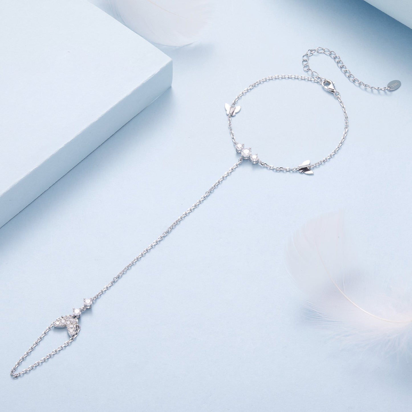925 Sterling Silver Bracelet with Pavé Set CZ in White Gold 15+6cm