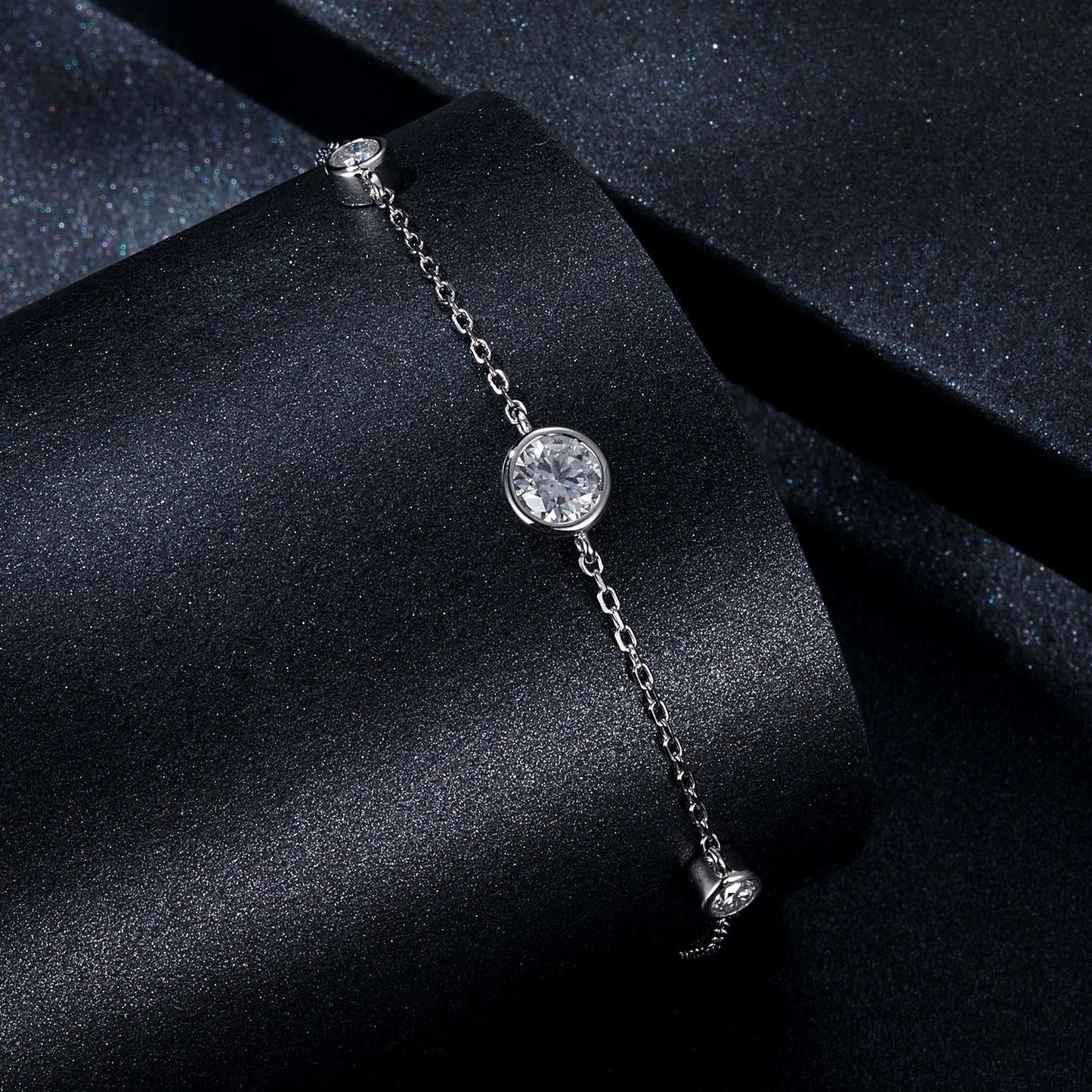 925 Sterling Silver 5mm Moissanite & 3mm Moissanite Bracelet for Women
