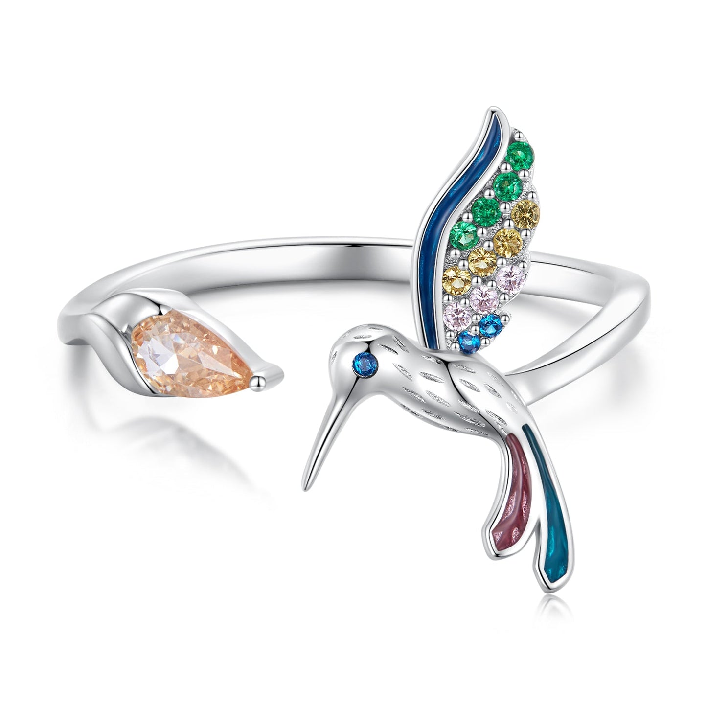 925 Sterling Silver Enamel Pavé Setting Ring for Women