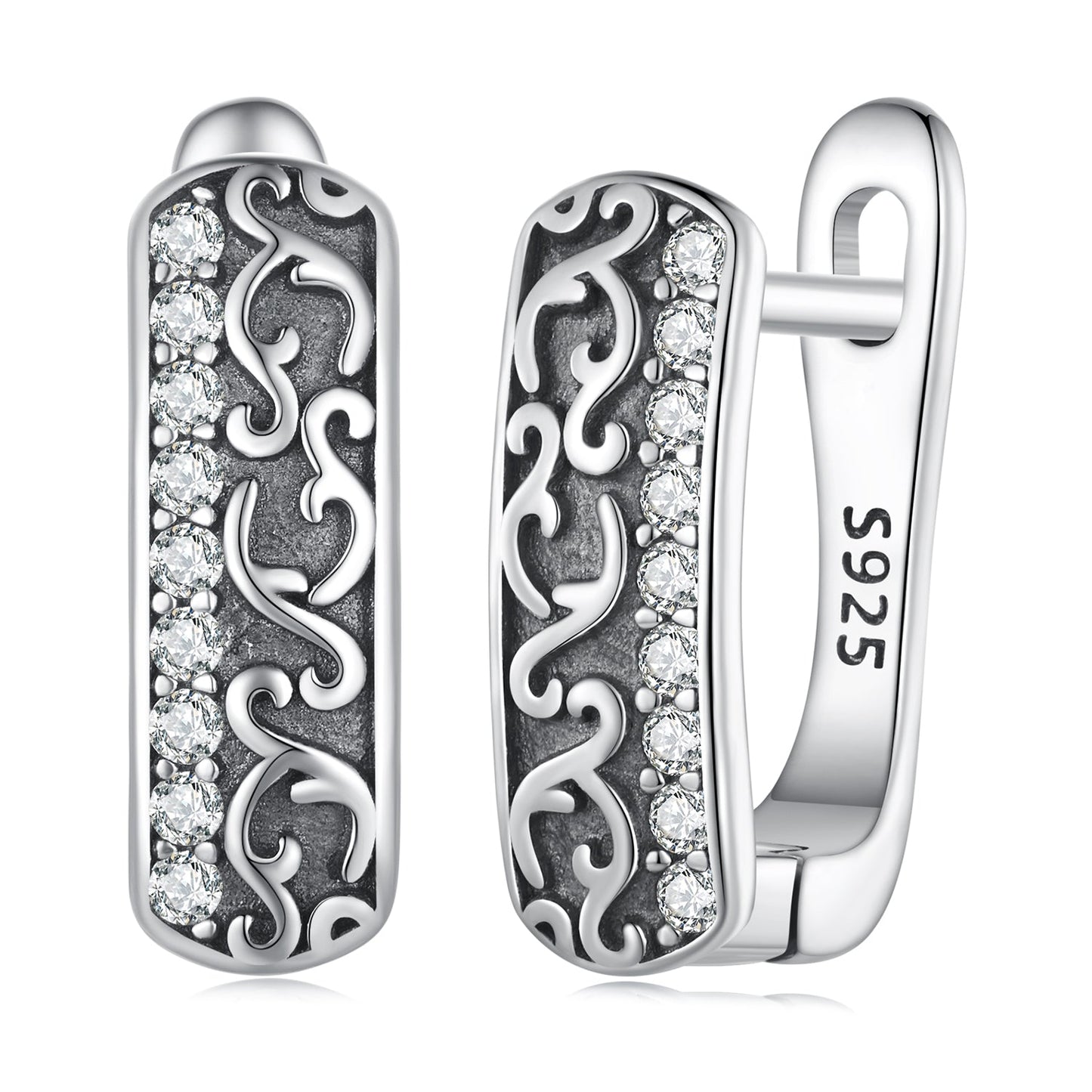 925 Sterling Silver Earrings with Pavé Setting CZ - 1.3m x 0.5m for Women