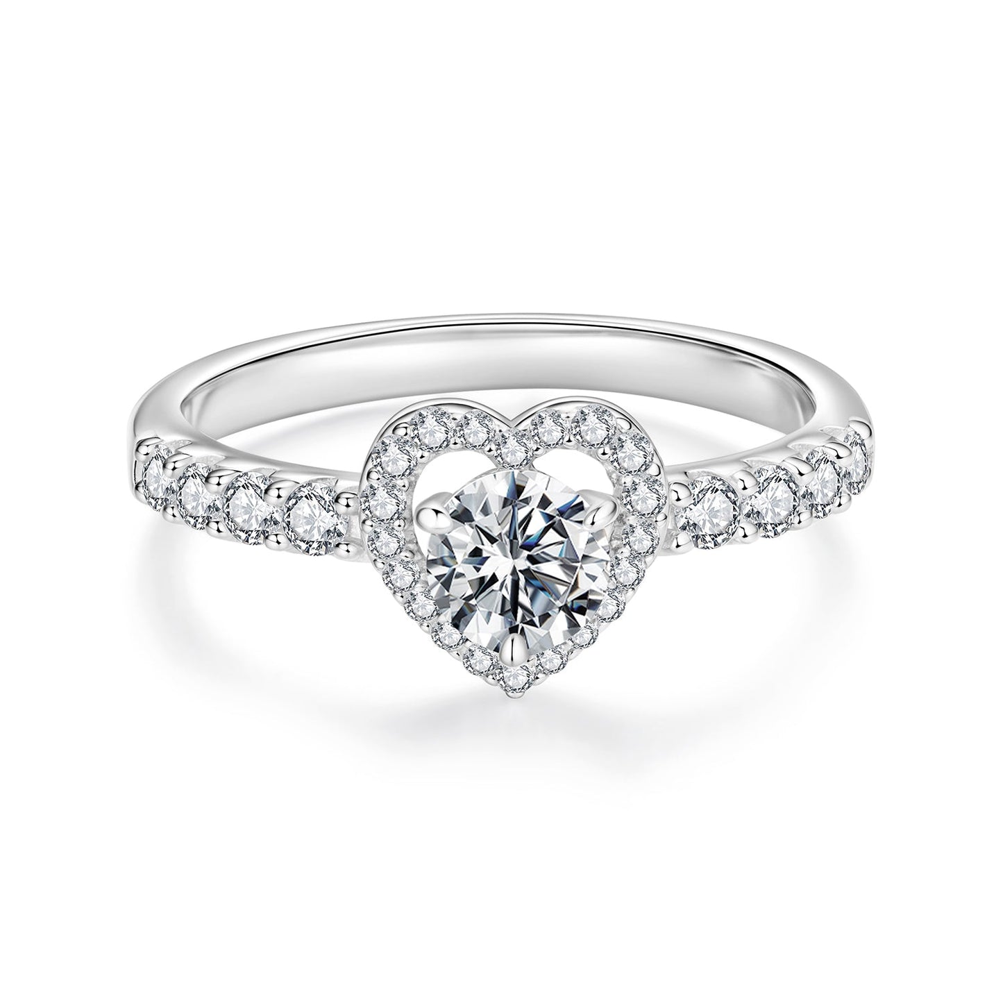 925 Sterling Silver Moissanite 0.5ct Heart Ring for Women Size 6