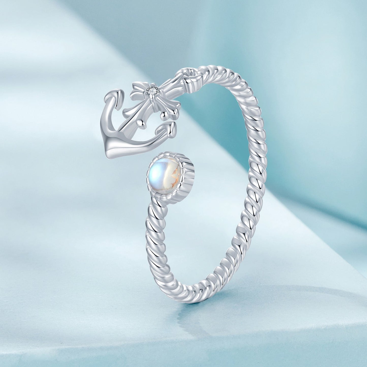 925 Sterling Silver & White Gold Pave Setting Moonstone Ring for Women