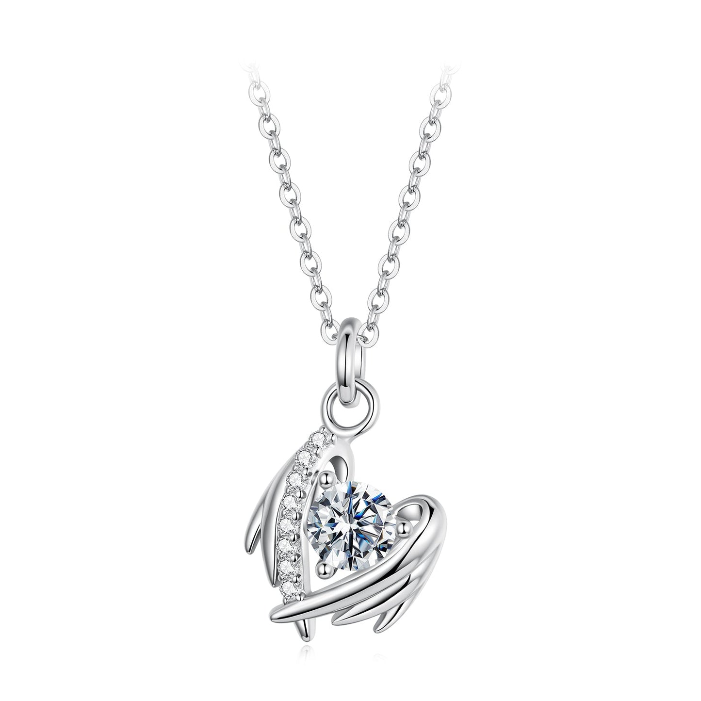 925 Sterling Silver Moissanite White Gold Plated Necklace for Women, Length 40+5cm