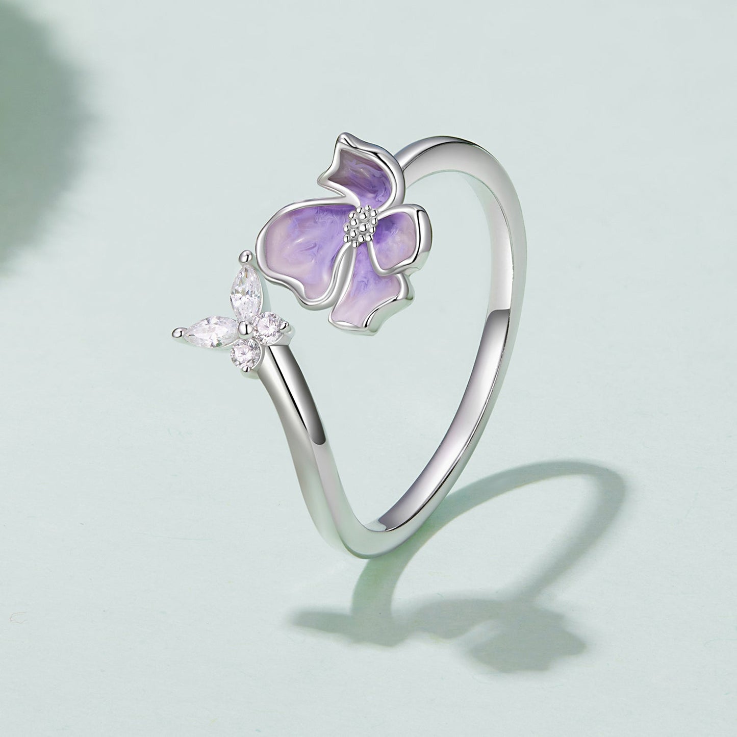 925 Sterling Silver Enamel Flower Ring for Women
