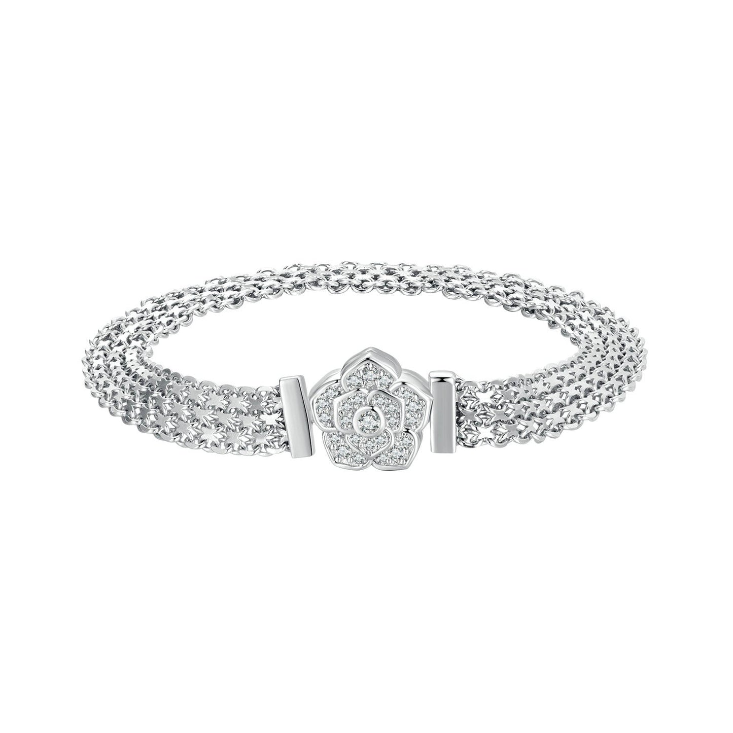 925 Sterling Silver and Platinum Plated 17.0 cm Pavé Setting CZ Bracelet for Women