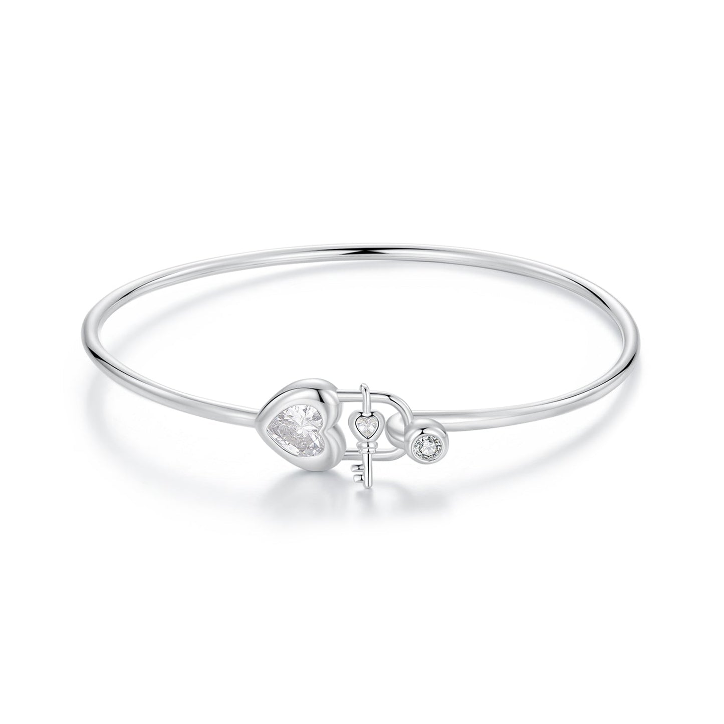 925 Sterling Silver Bracelet with CZ, 17mm, White Gold Plated, For Women