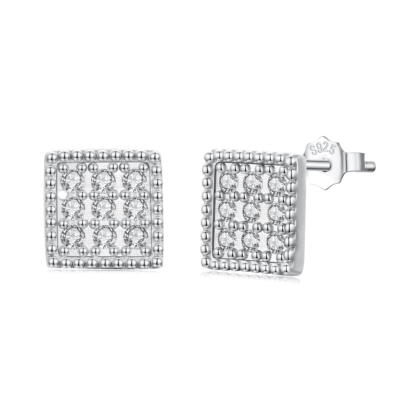 925 Sterling Silver 0.8cm Pavé Setting CZ White Gold Plated Earrings for Women