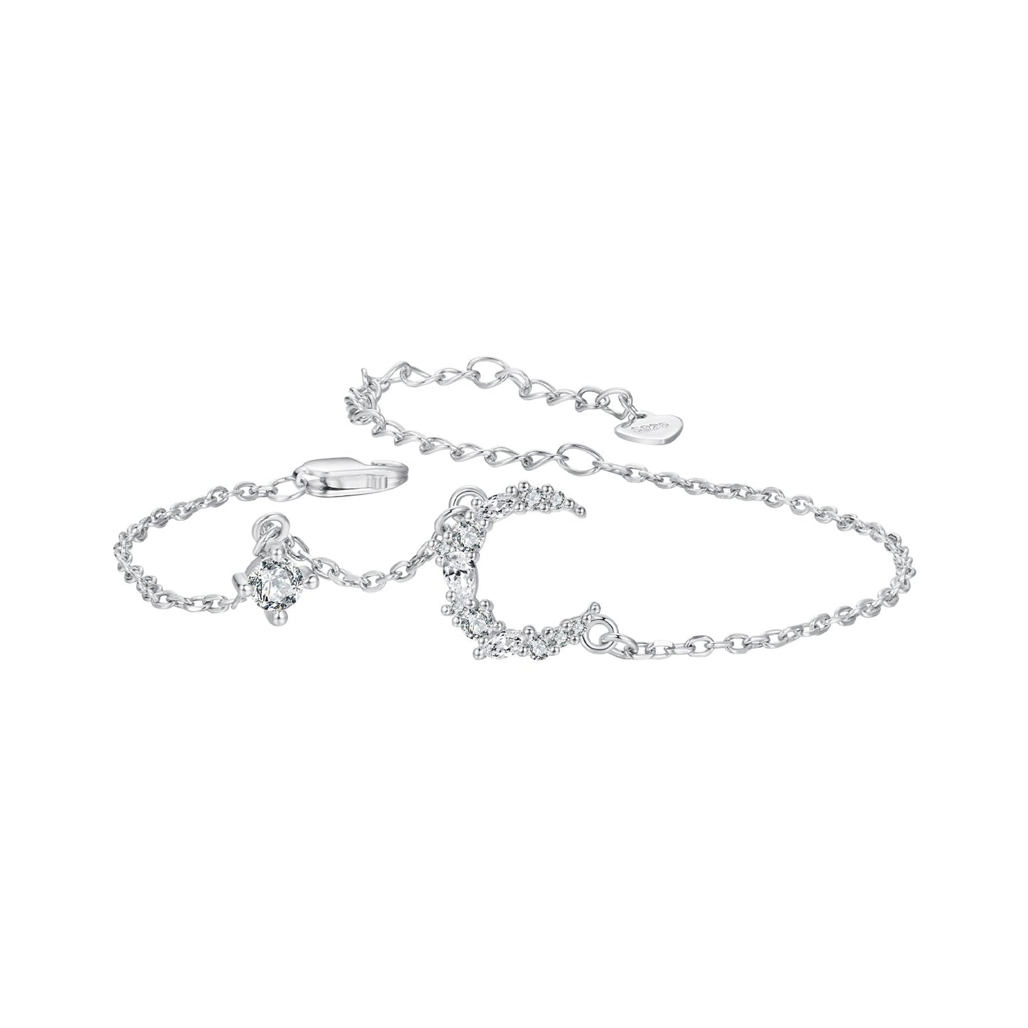 925 Sterling Silver CZ Bracelet with White Gold Plating, 150mm Length for Women
