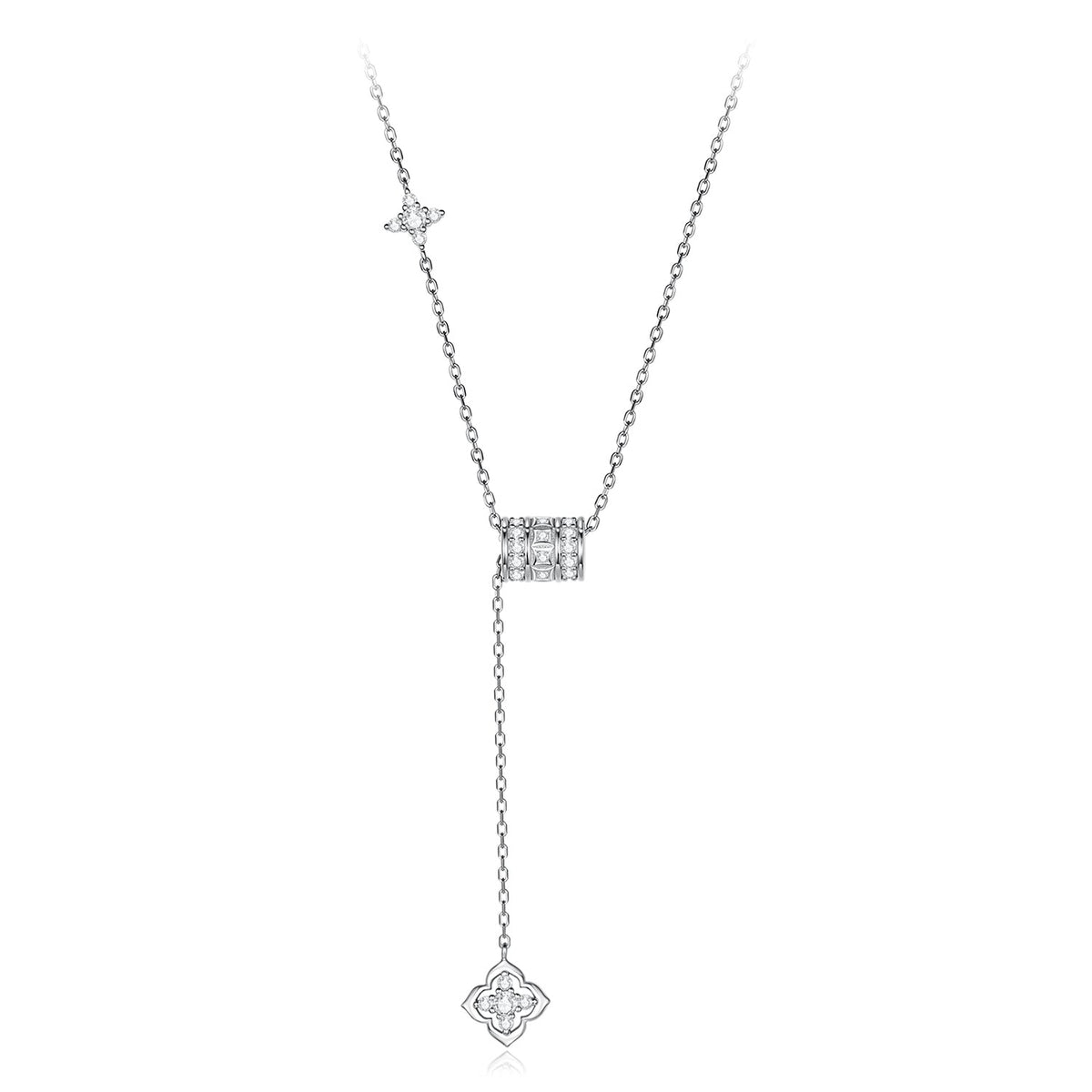 925 Sterling Silver White Gold Plated Moissanite Four Leaf Clover 40+5cm Necklace for Women