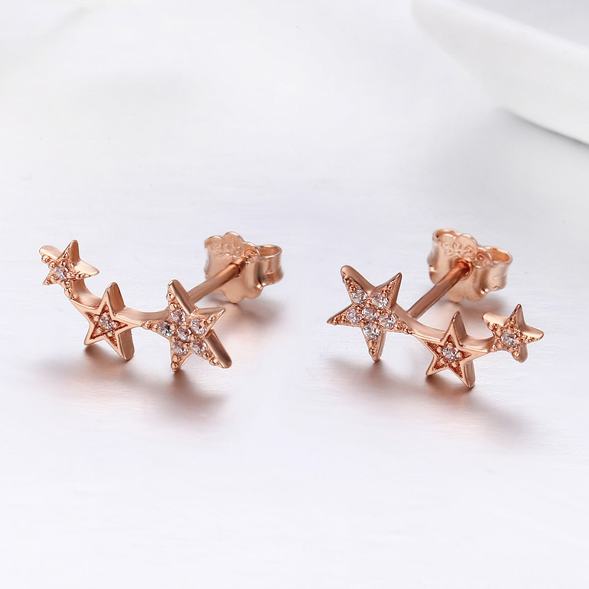 925 Sterling Silver Plated Rose Gold Pavé Setting CZ Earrings for Women