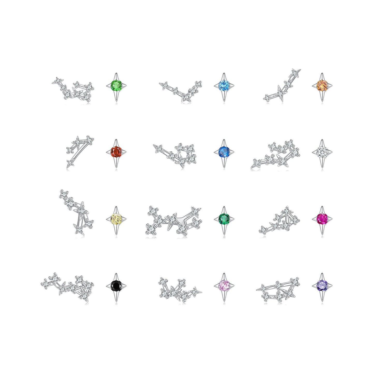 925 Sterling Silver White Gold Plated Star & Constellation Earrings for Women