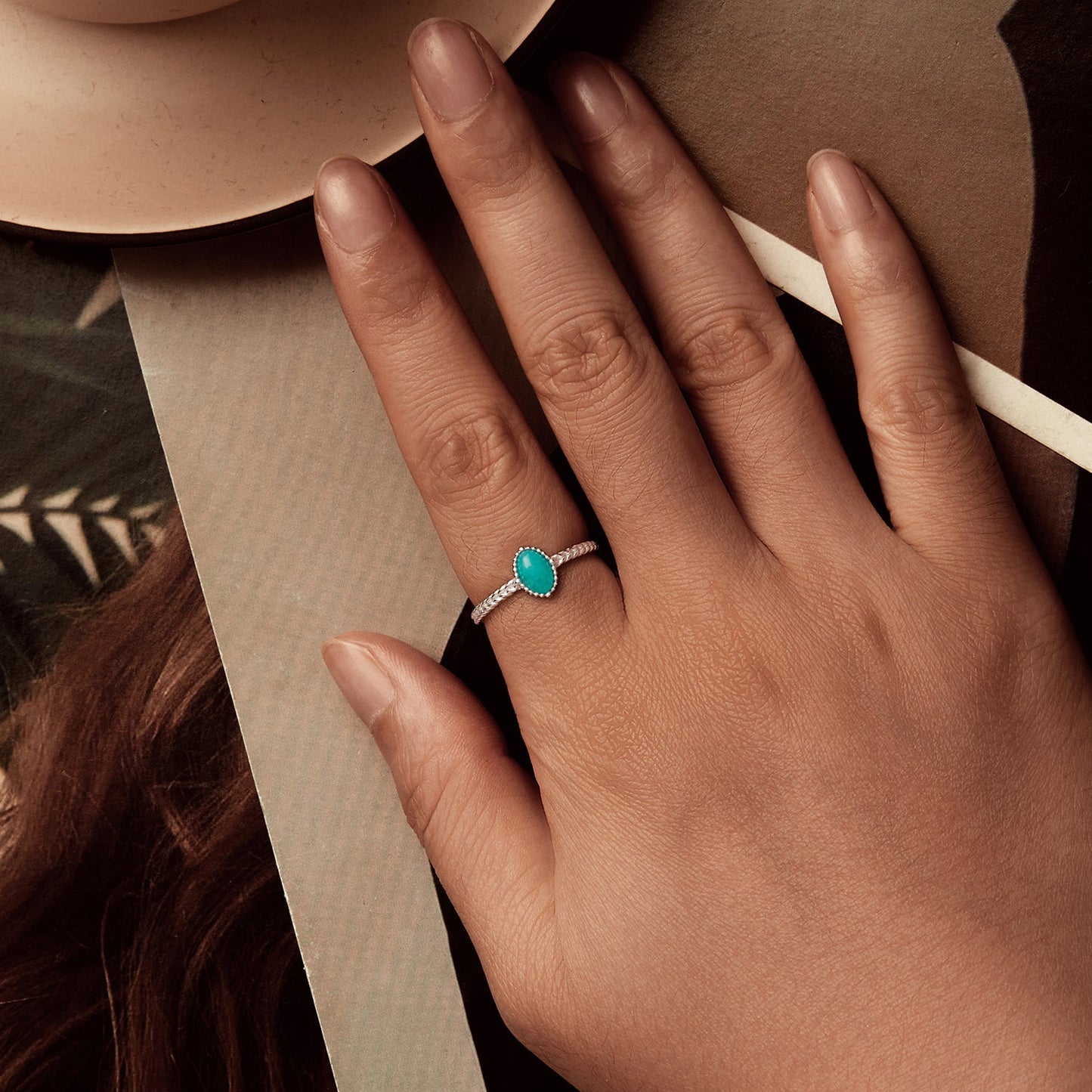 925 Sterling Silver & White Gold Plated Amazonite Ring Size 6 for Women