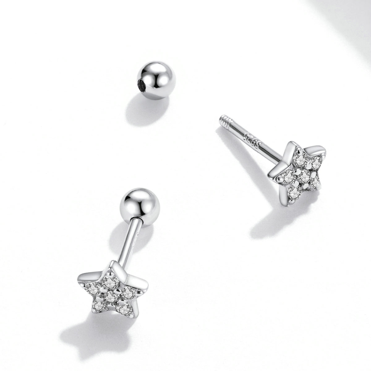 925 Sterling Silver Earrings with Pavé Setting CZ and Platinum Plating - 0.5cm for Women