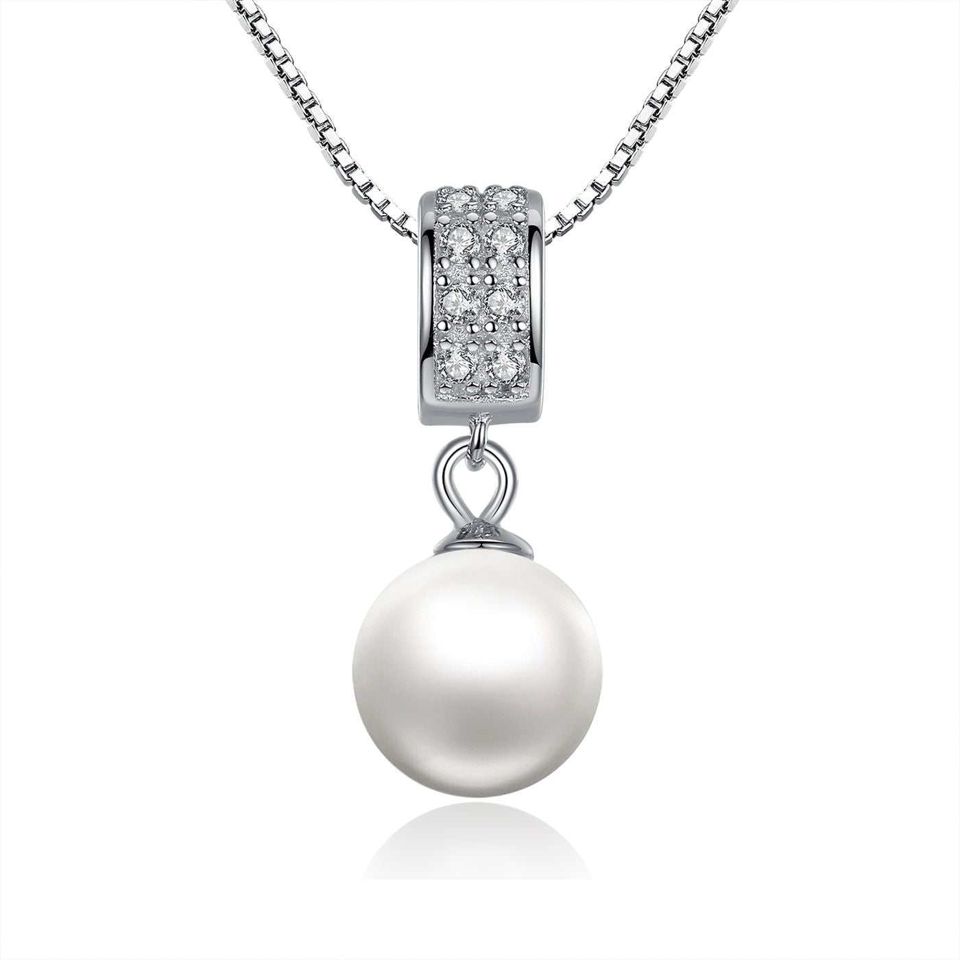 925 Sterling Silver Necklace with Quality Shell Pearl and Pavé Setting CZ
