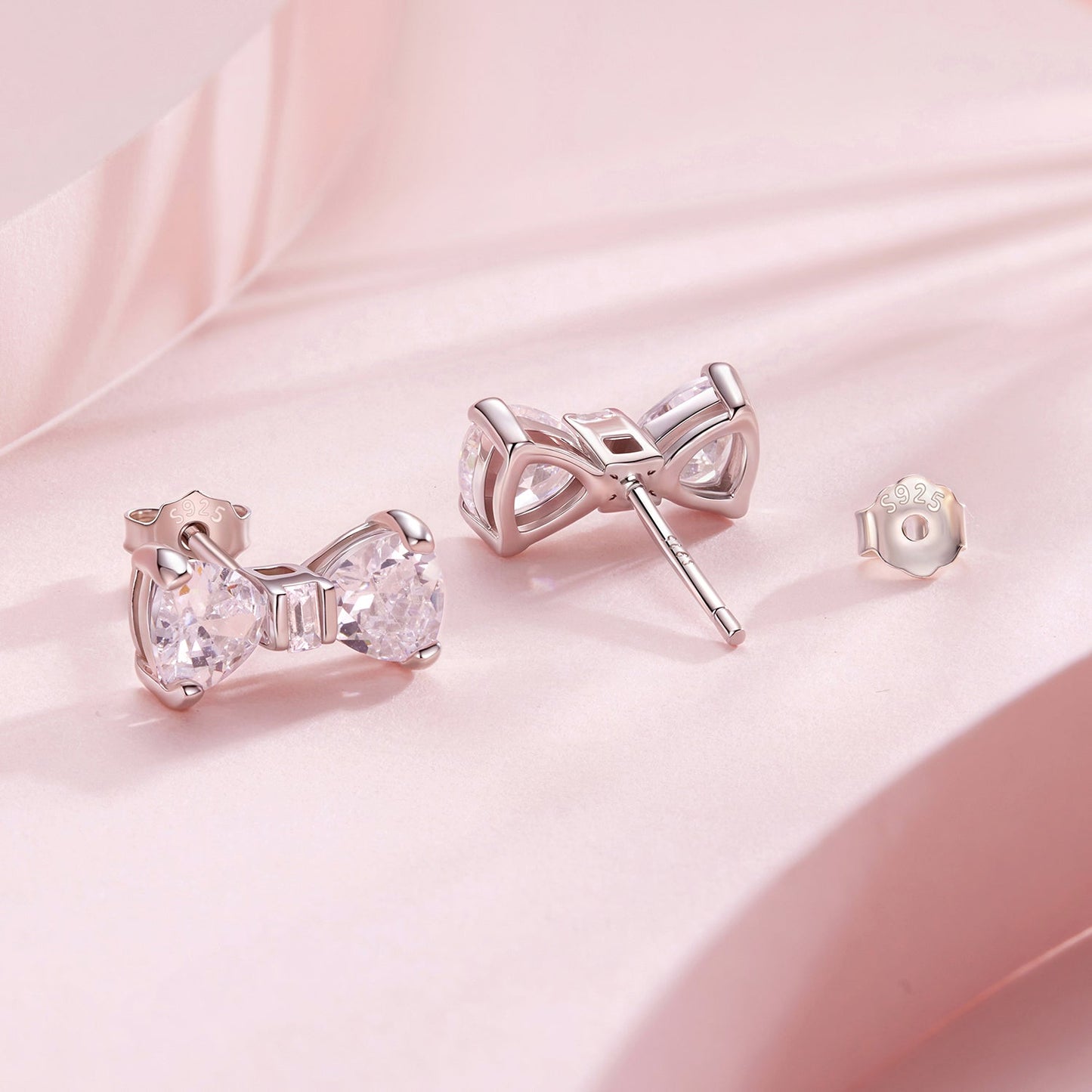 925 Sterling Silver Earrings with Pavé Setting CZ and White Gold Plating