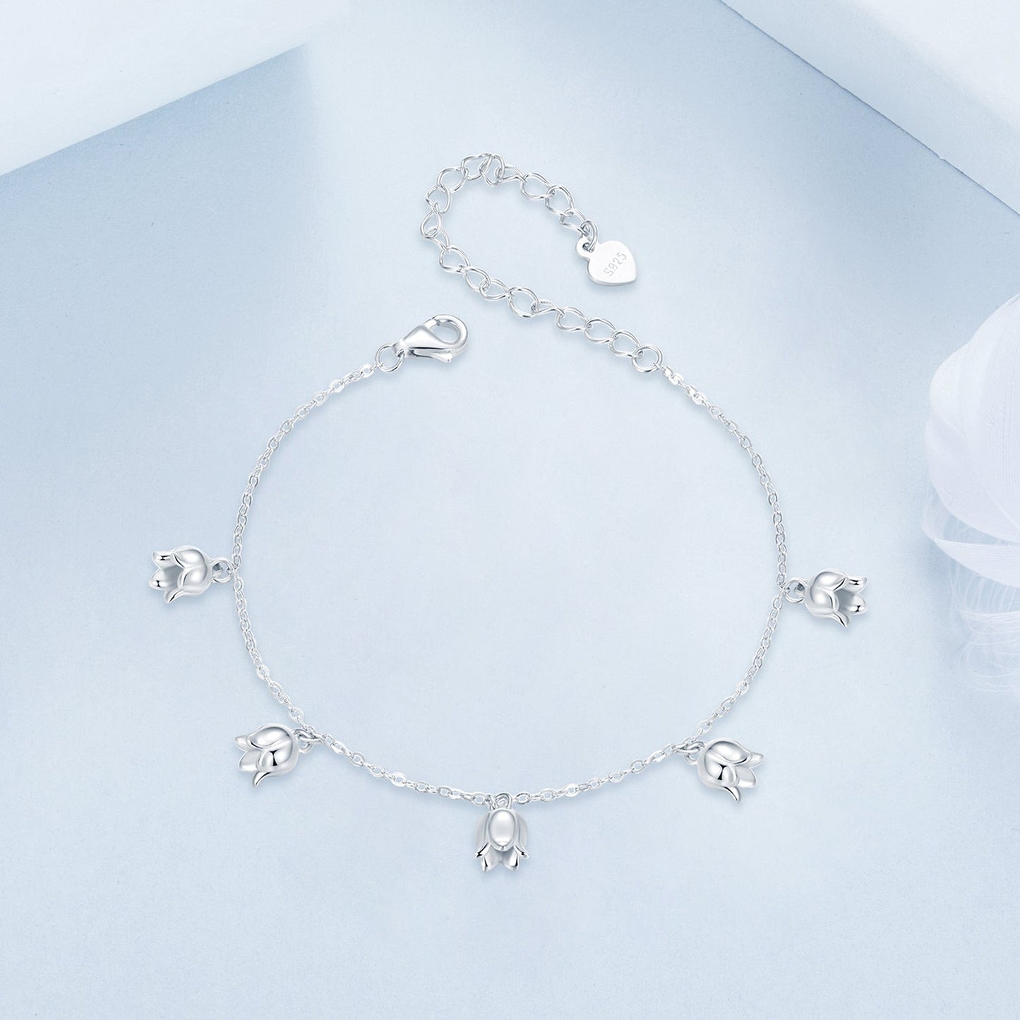 925 Sterling Silver Plated White Gold 12x41mm Pendant Bracelet