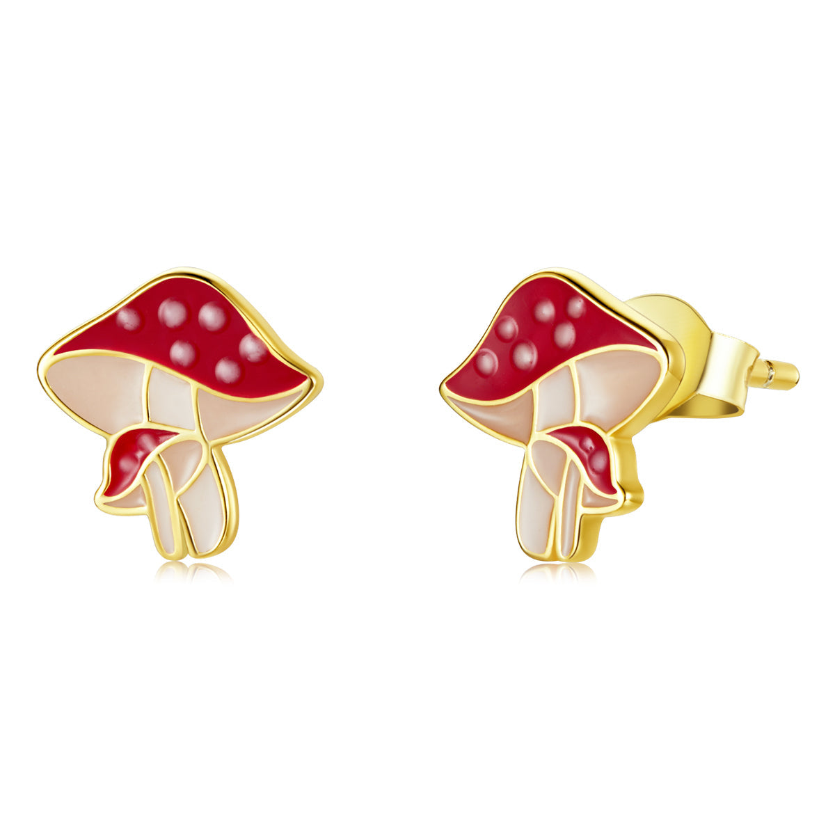925 Sterling Silver Enamel Plated Gold Earrings for Women - 0.9cm Size