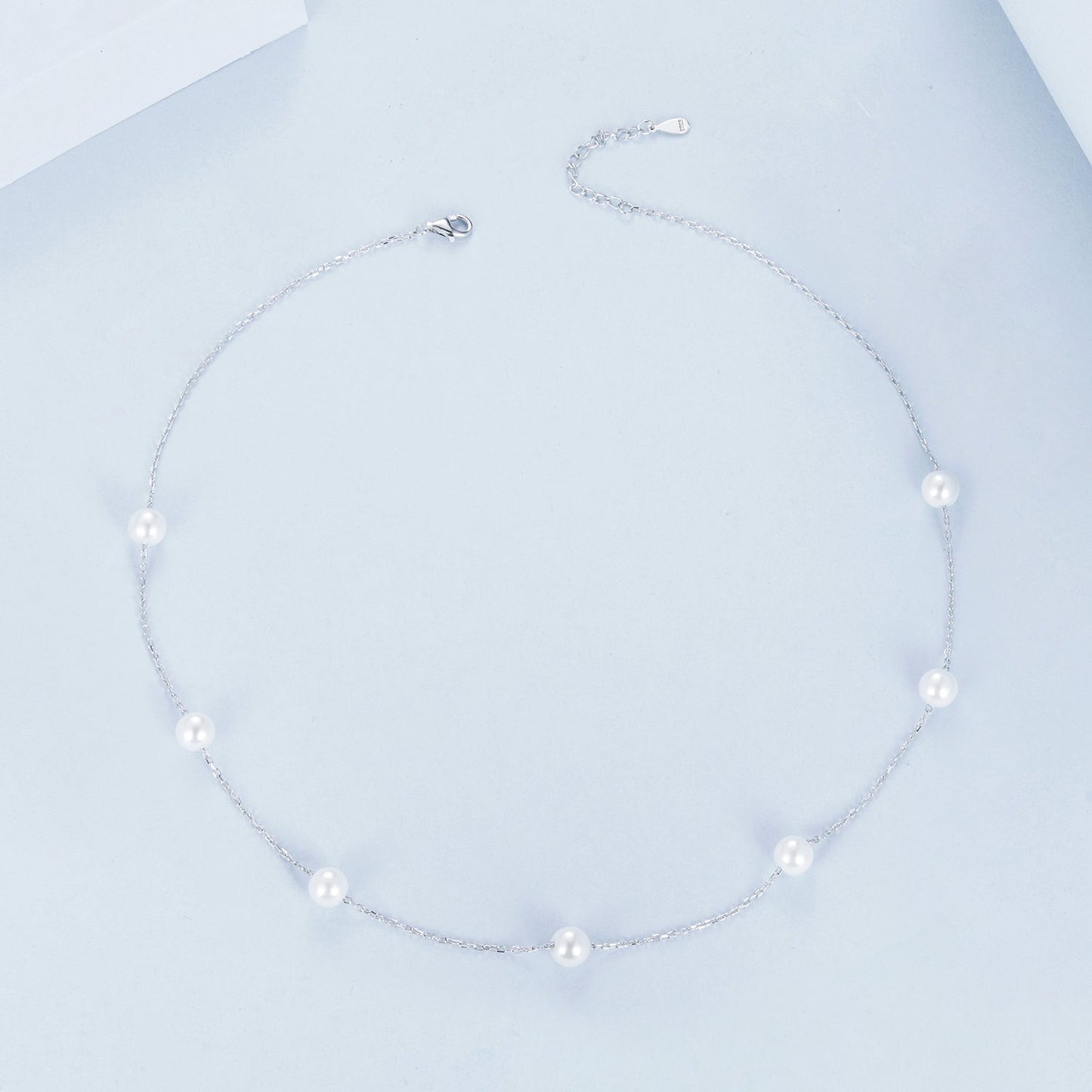 925 Sterling Silver White Gold Plated Necklace with Shell Pearl 400+50mm