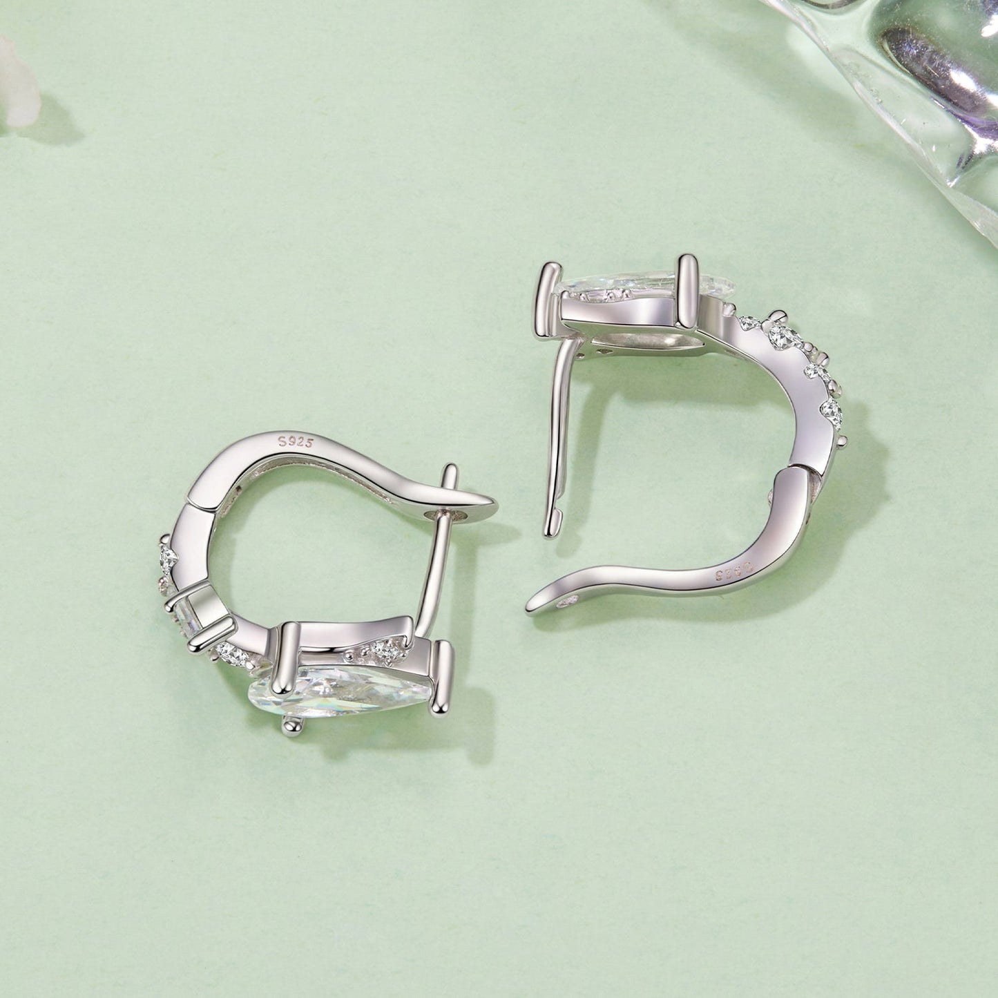 925 Sterling Silver Earrings with White Gold Plating and CZ