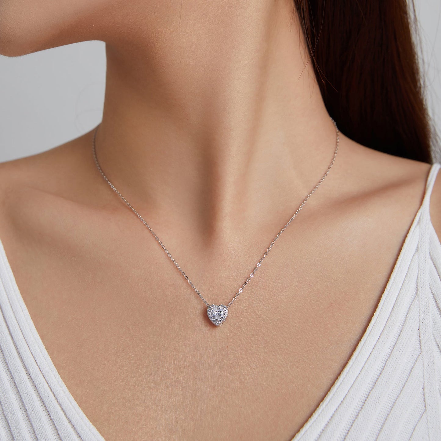 925 Sterling Silver Adjustable Cubic Zirconia Pendant Necklace for Women