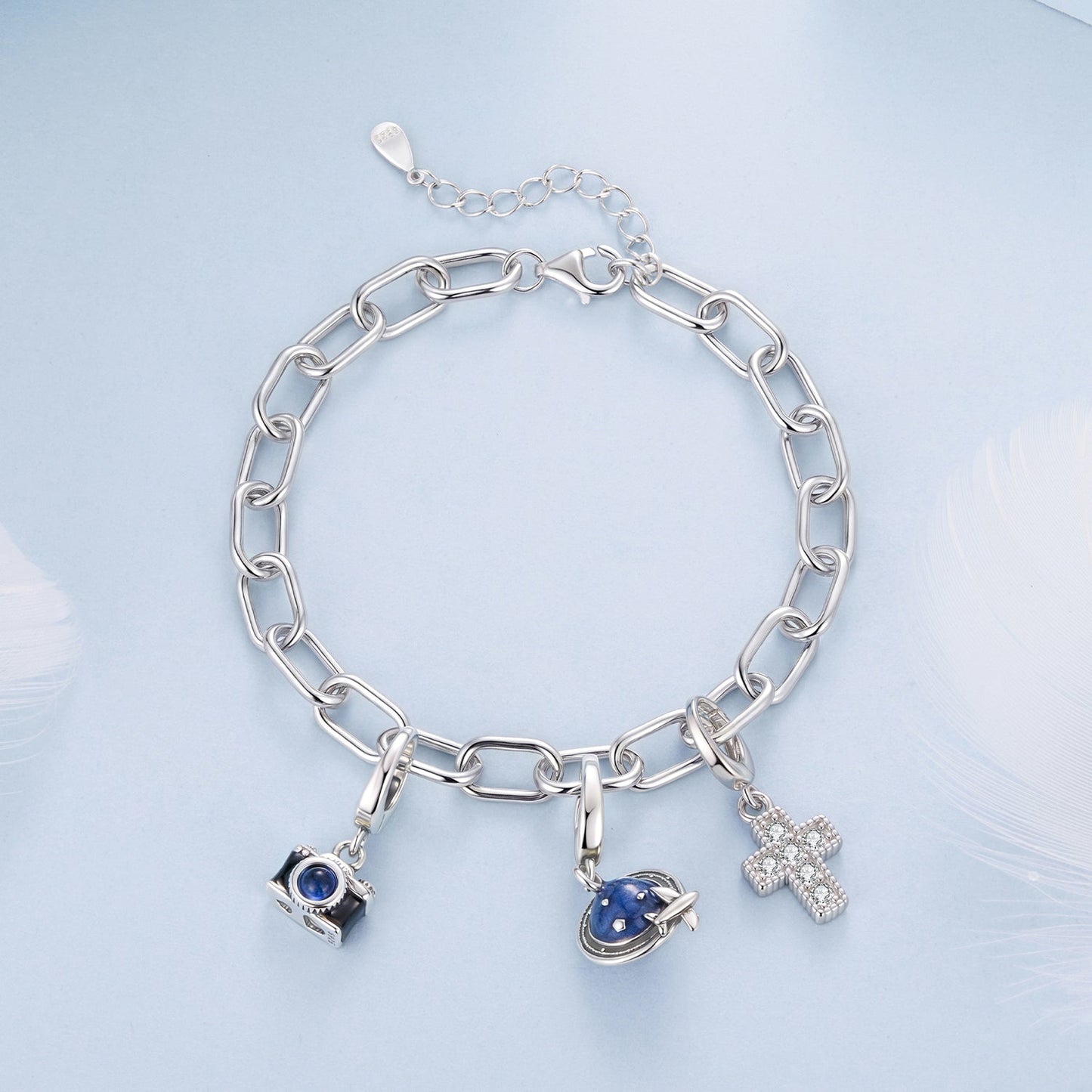 925 Sterling Silver White Gold Plated 15+6cm Adjustable Bracelet for Women