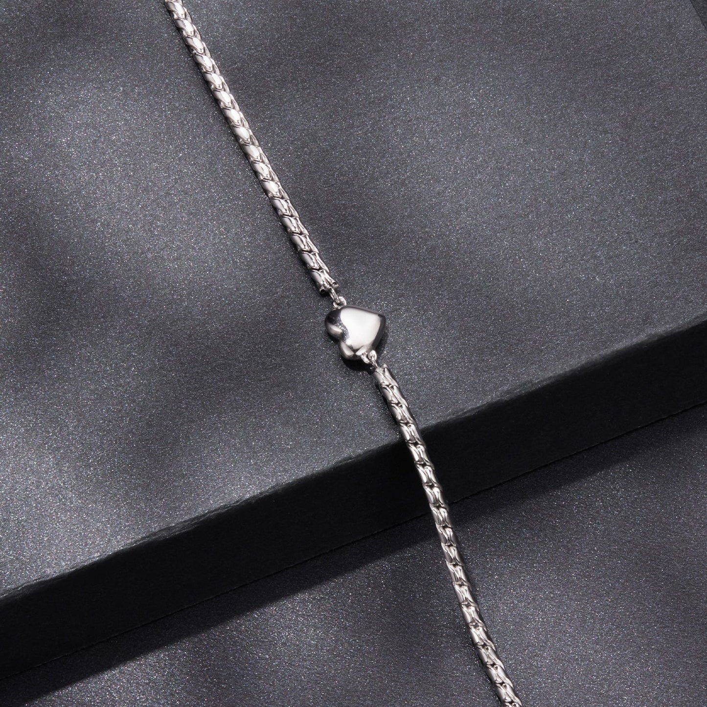 925 Sterling Silver Moissanite Heart Bracelet for Women - Silver - 15+6cm Length, 0.3cm Thickness